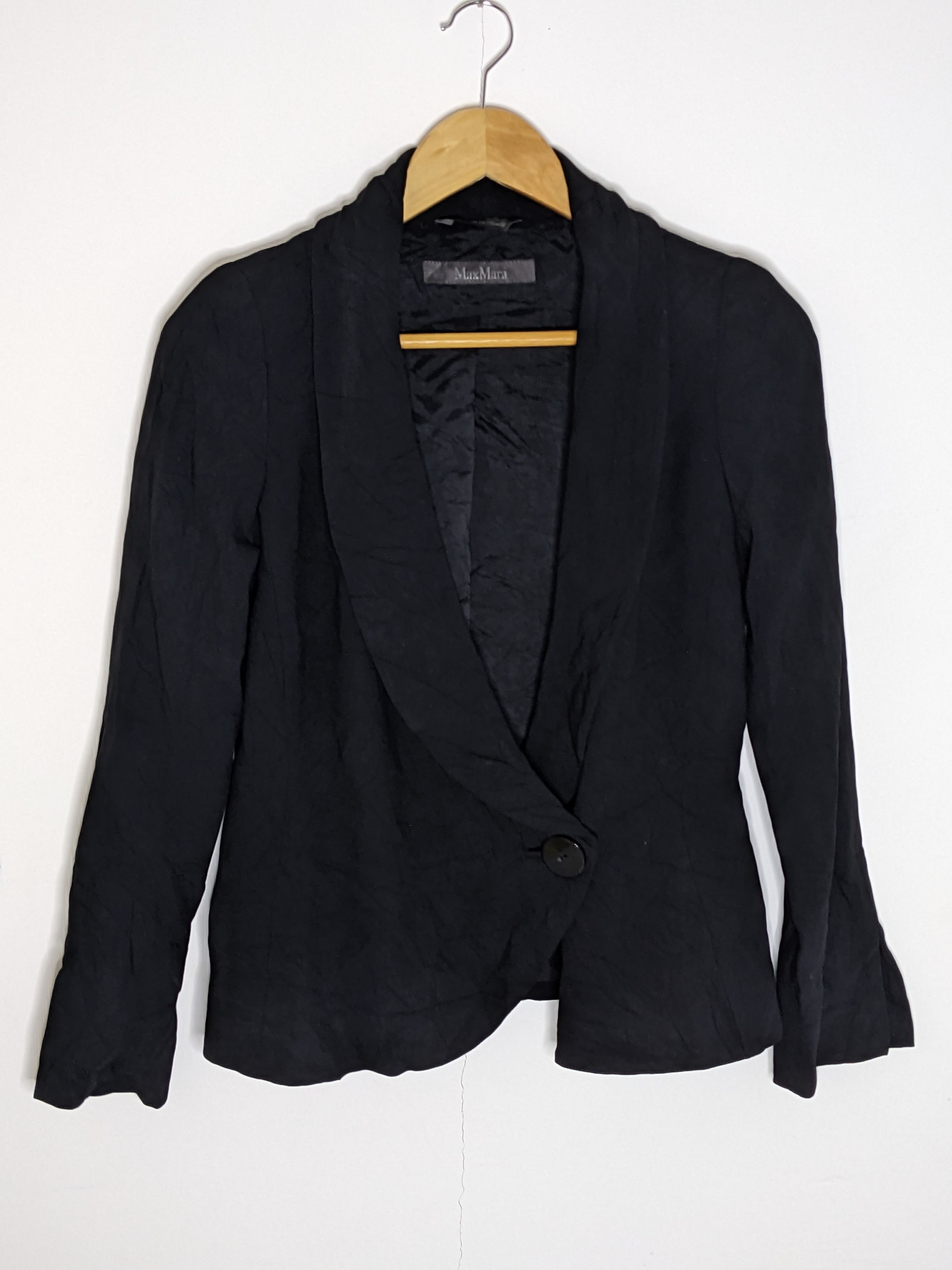 Image of Italian Designers x Max Mara Black Viscose One Button Lined Blazer Jacket, Women's (Size Small)