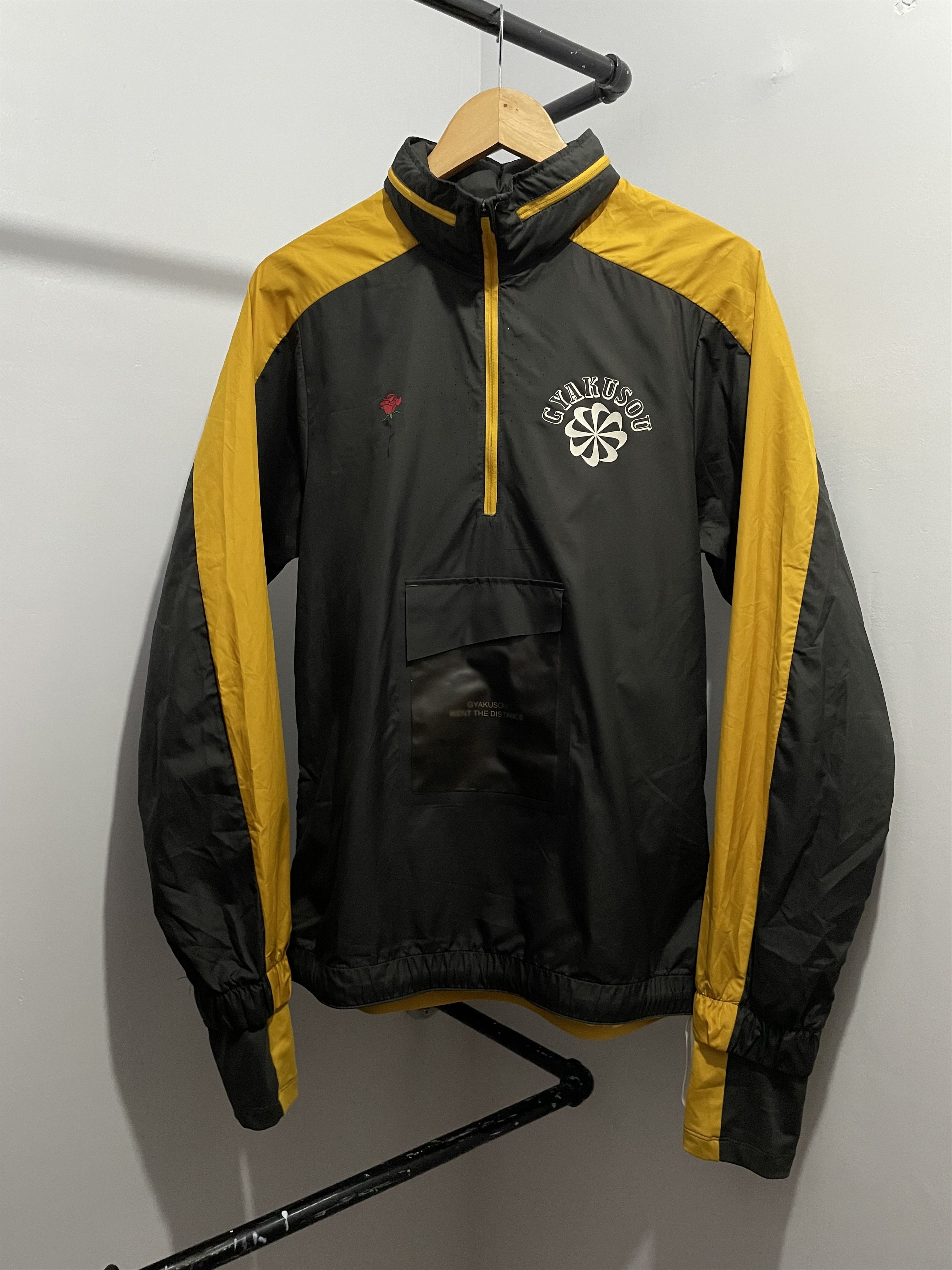 image of Gyakusou Nrg Logo-Print Shell Half-Zip Hooded Jacket in Gray Yellow, Men's (Size Medium)