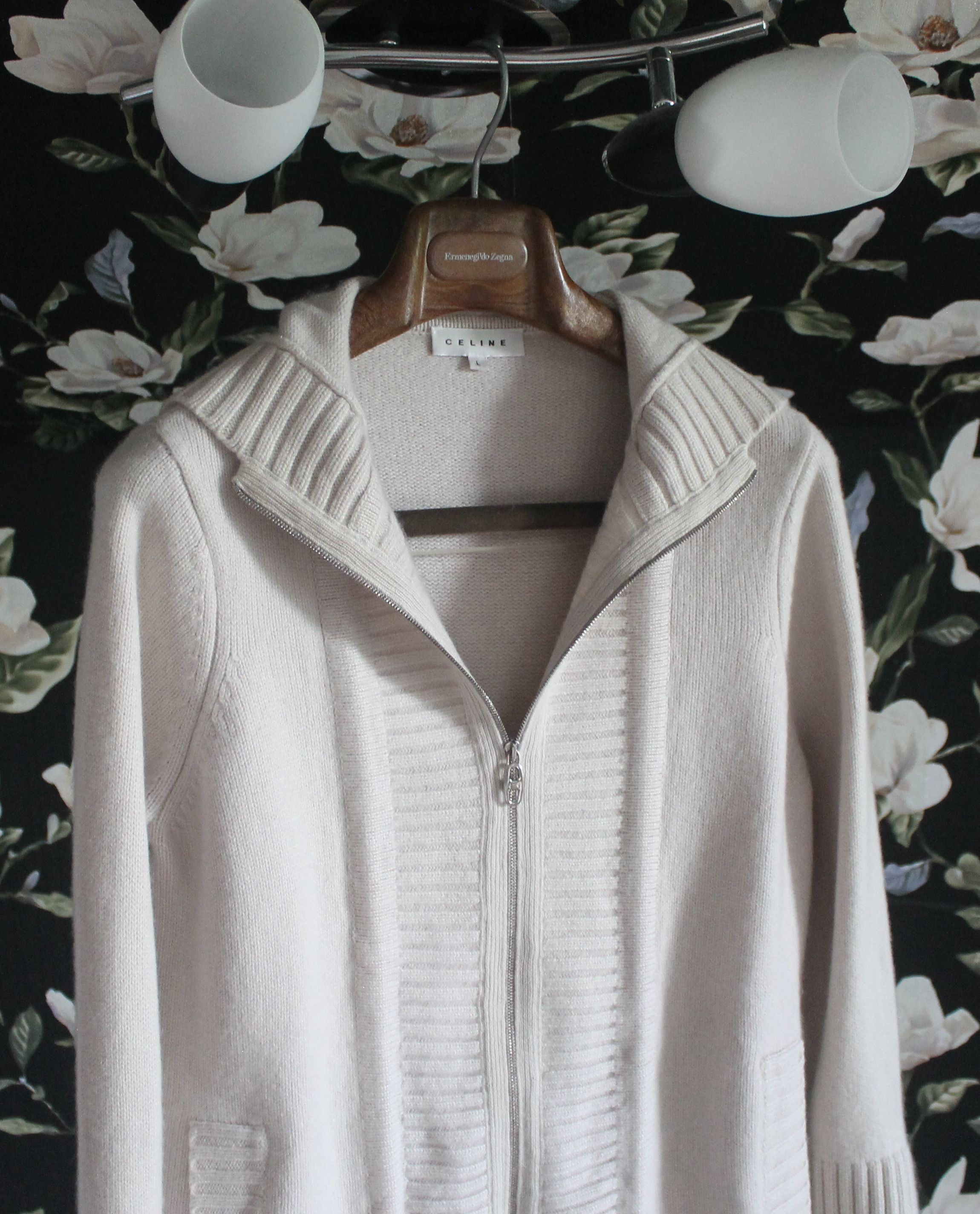 Celine Celine Cashmere Cream Zip Hoodie Size L / US 10 / IT 46 - 3 Thumbnail