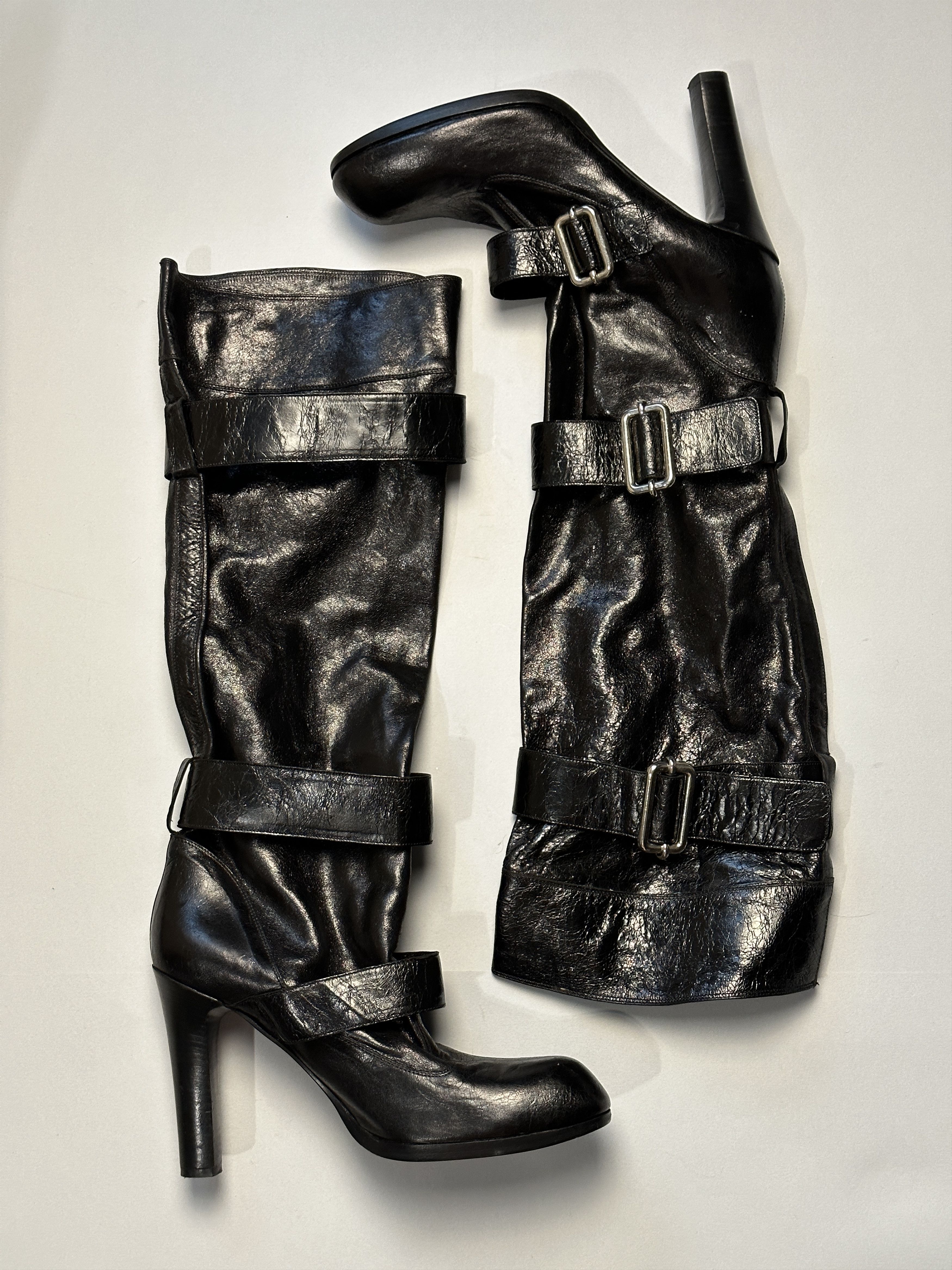 GIANNI BARBATO TALL LEATHER BUCKLE BLACK BOOTS