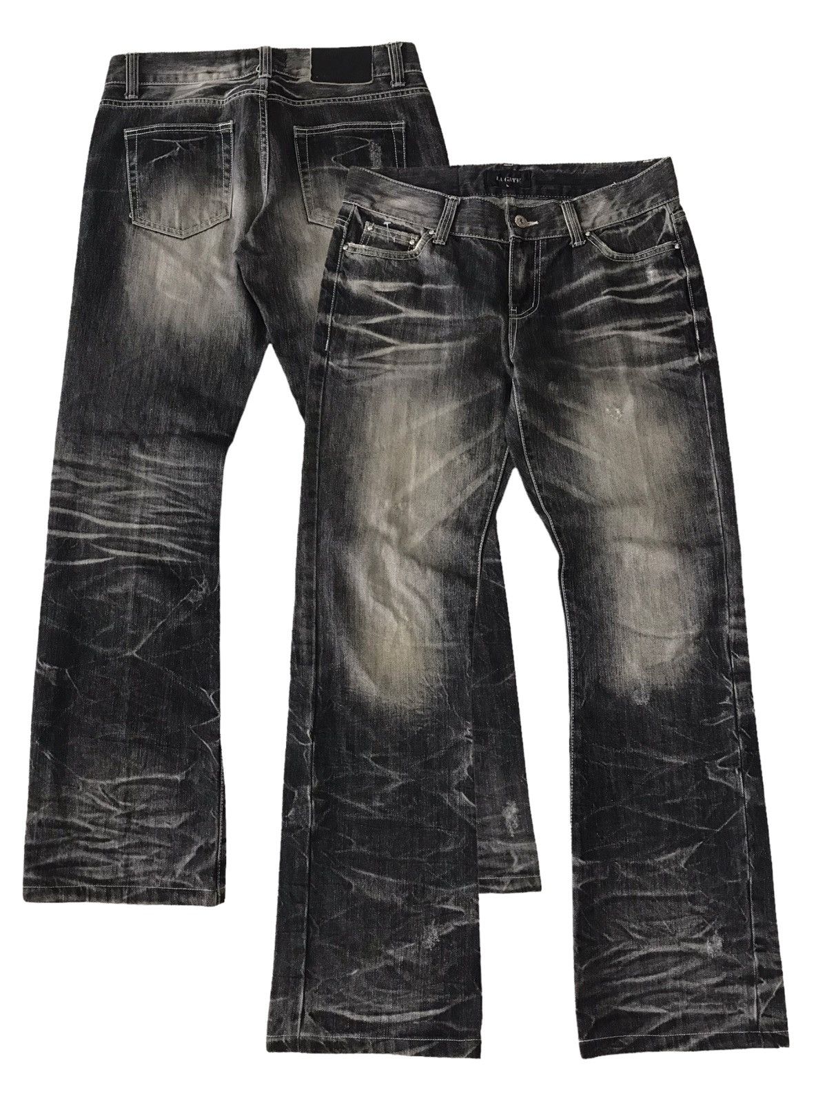 Japanese Brand Flare Jeans 💥 LA Gate Acid Wash Distressed Denim Size US 31 - 1 Thumbnail