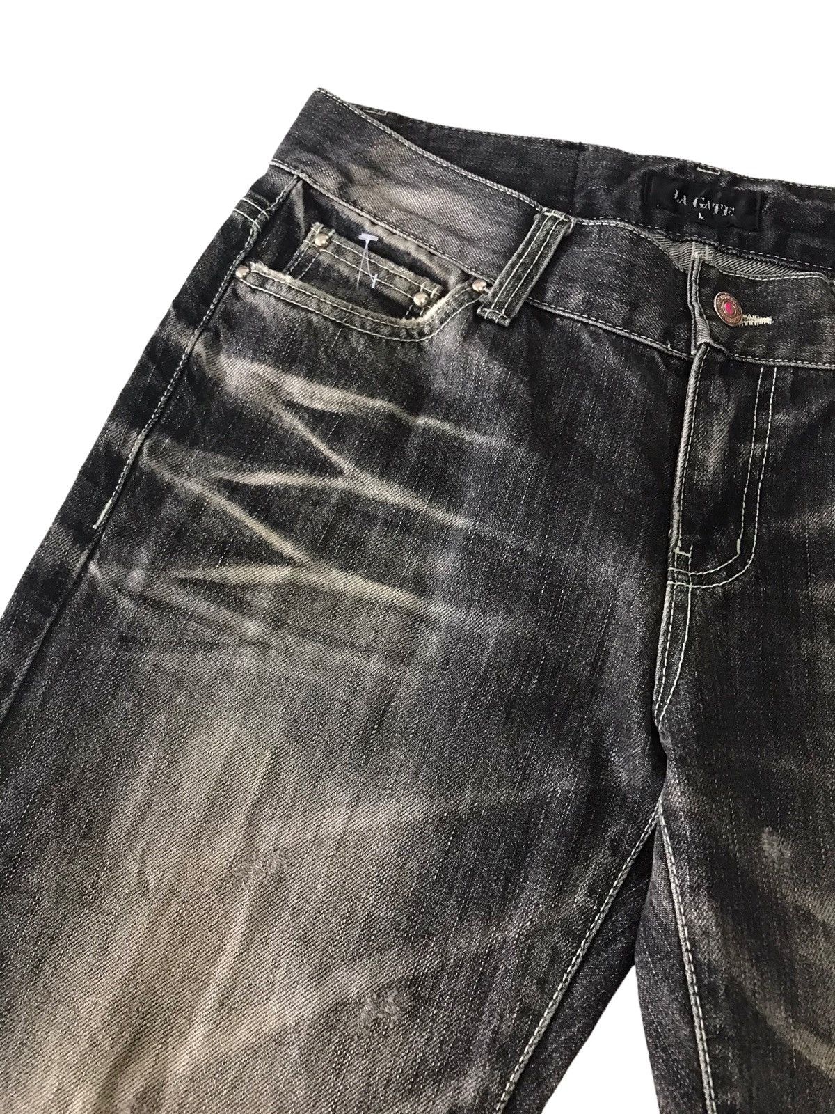 Japanese Brand Flare Jeans 💥 LA Gate Acid Wash Distressed Denim Size US 31 - 10 Thumbnail
