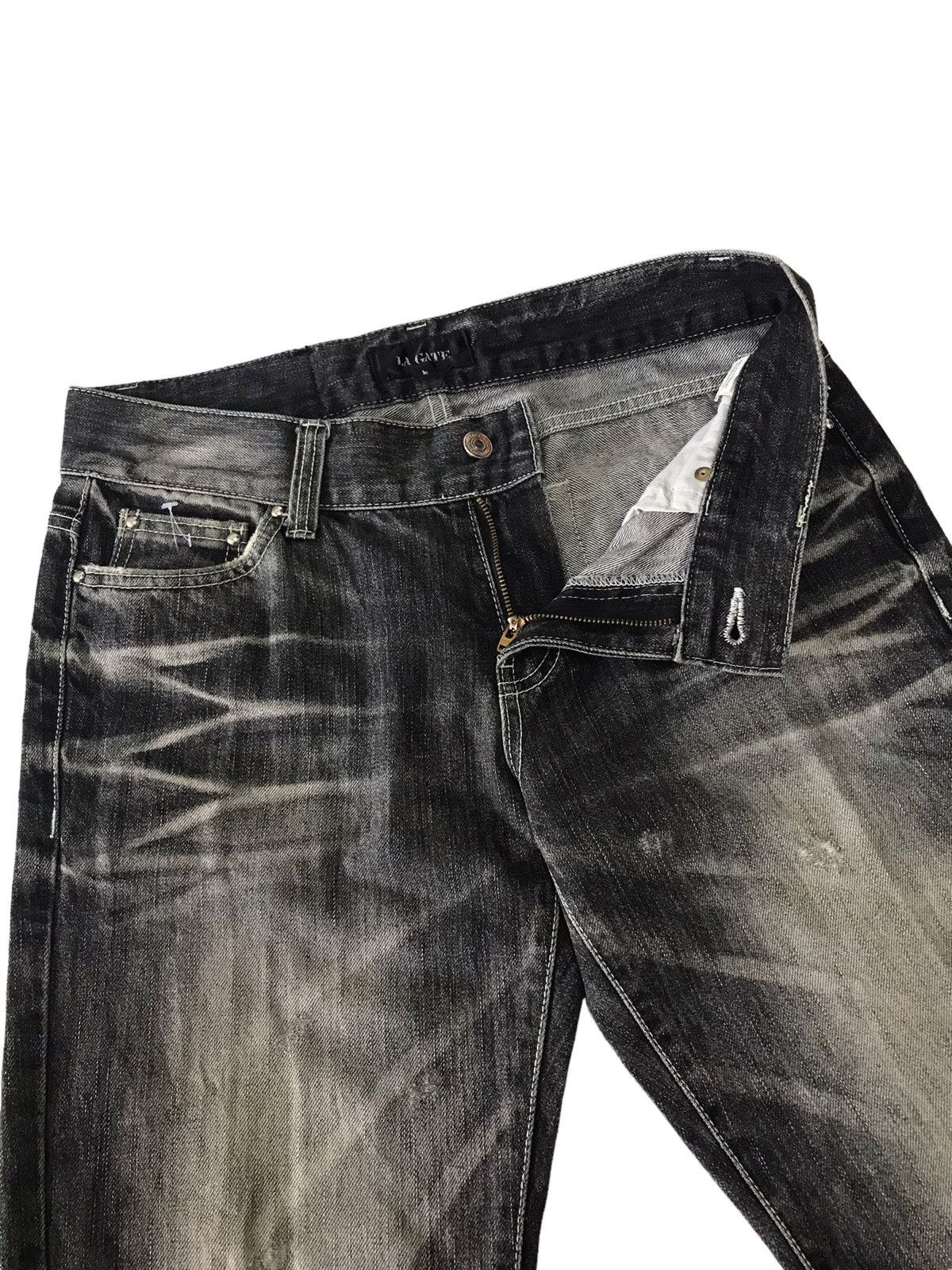 Japanese Brand Flare Jeans 💥 LA Gate Acid Wash Distressed Denim Size US 31 - 12 Thumbnail