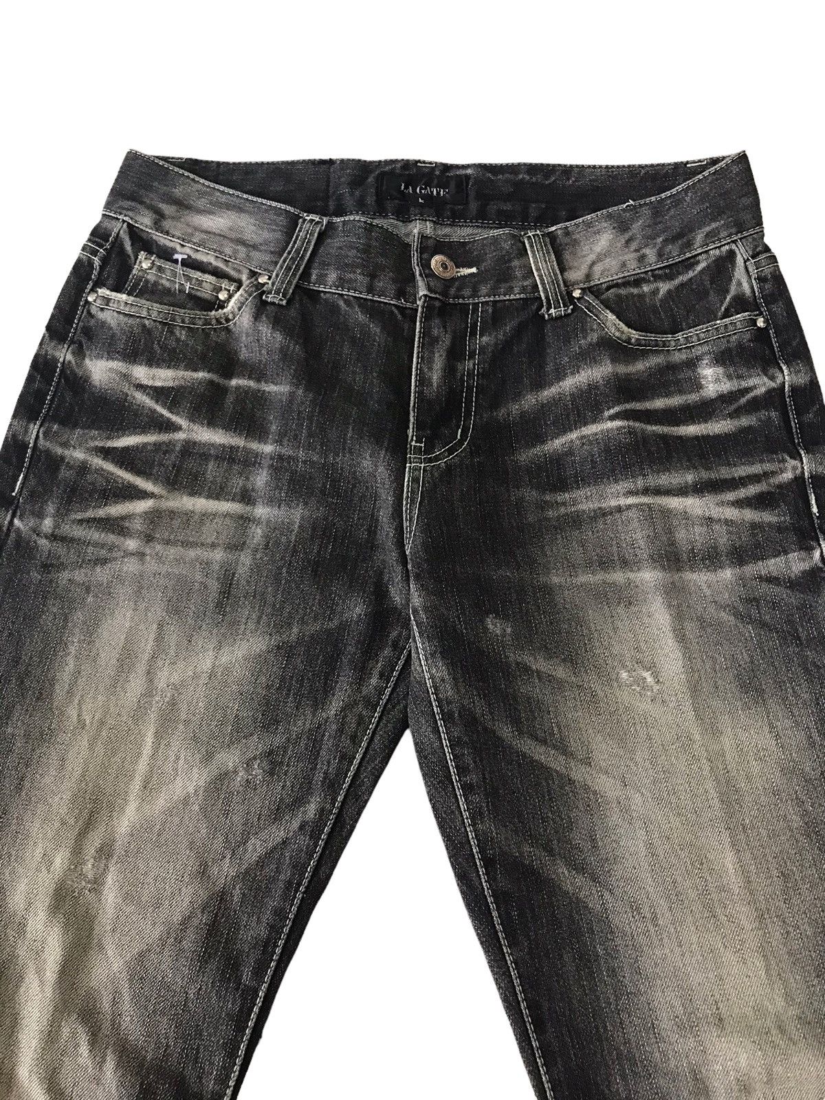 Japanese Brand Flare Jeans 💥 LA Gate Acid Wash Distressed Denim Size US 31 - 11 Thumbnail