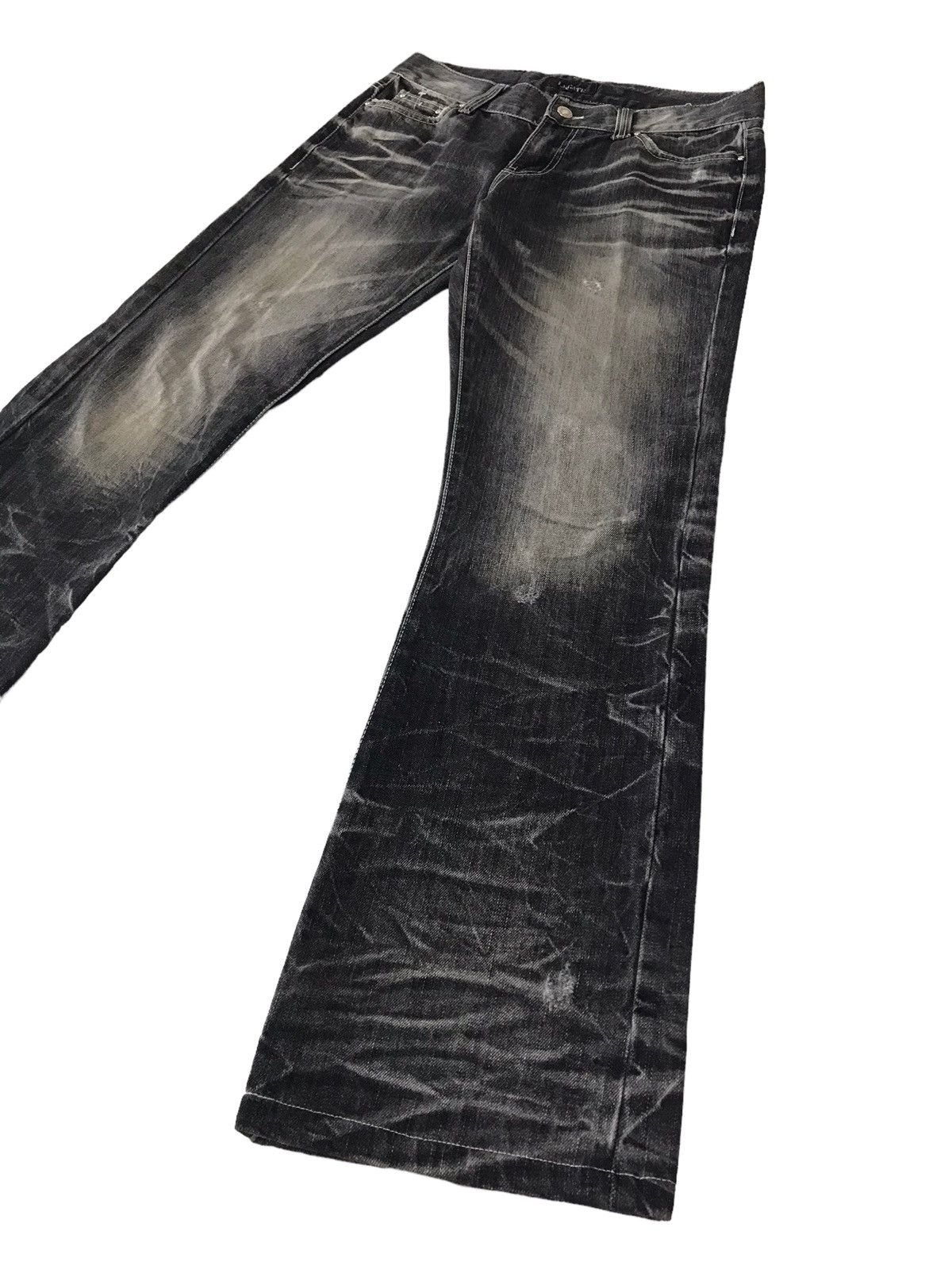 Japanese Brand Flare Jeans 💥 LA Gate Acid Wash Distressed Denim Size US 31 - 2 Thumbnail