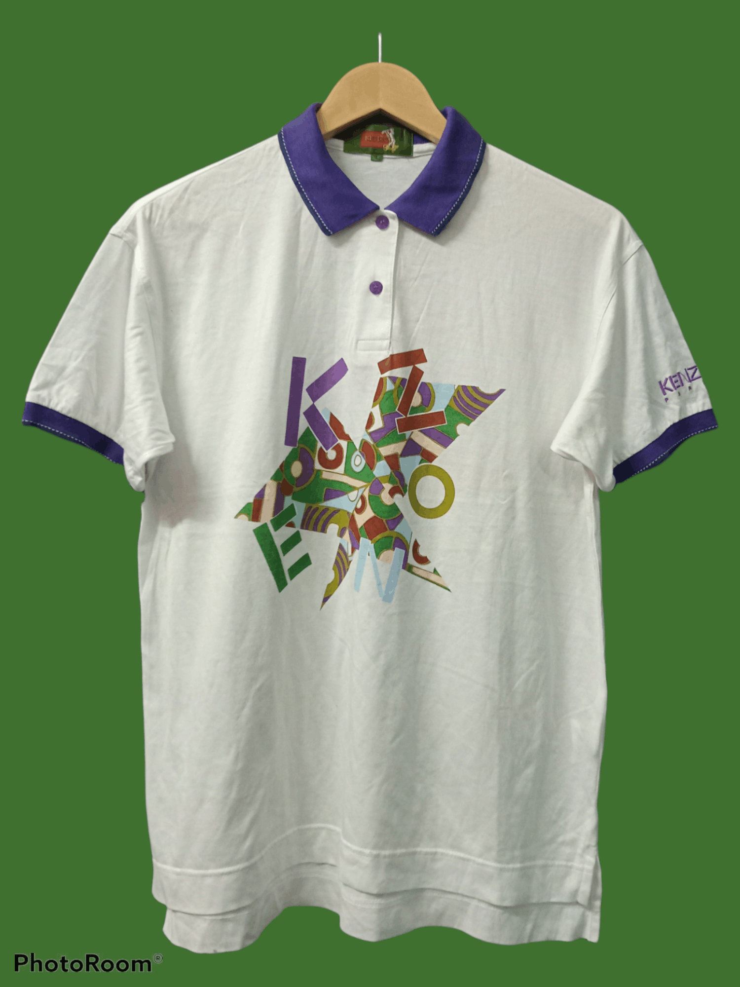 image of Vintage Kenzo Takada Polo Shirt in White Purple, Men's (Size Small)