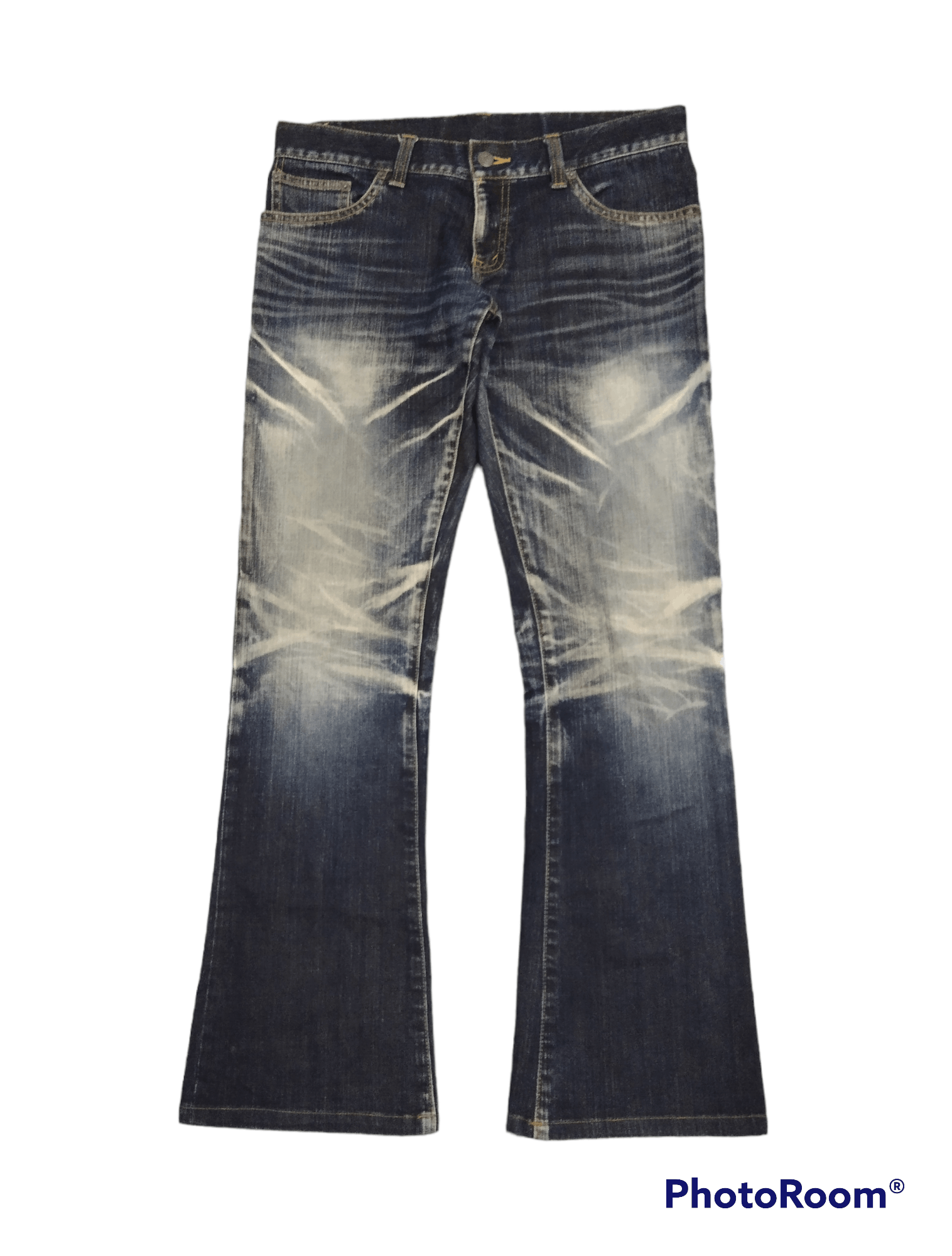 image of Avant Garde x Distressed Denim Flaresuper Sick Tornado Mart Denim Pants in Blue Distressed (Size 31