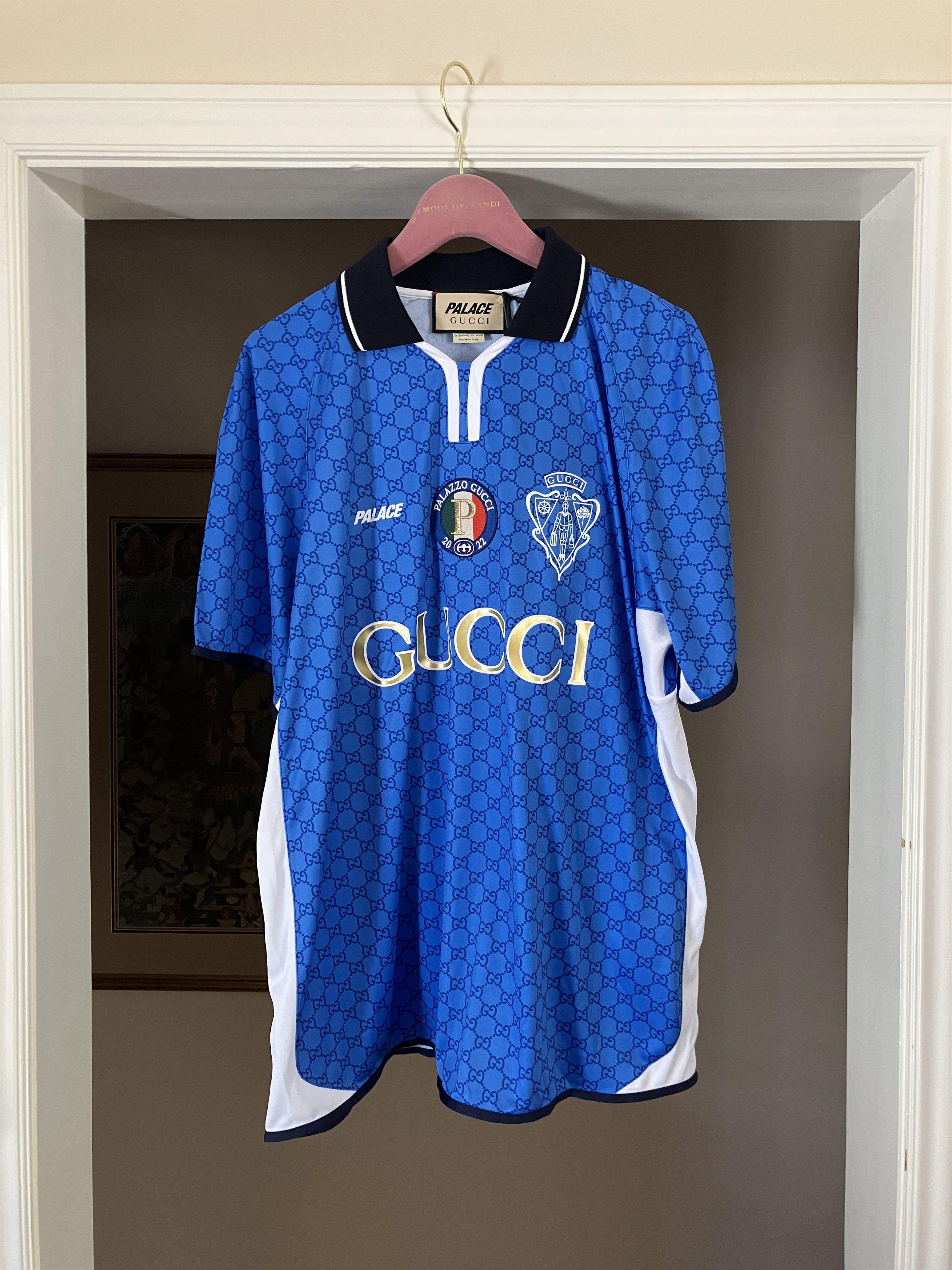 Palace x Gucci Printed All-Over GG Football Technical Jersey T-Shirt Blue