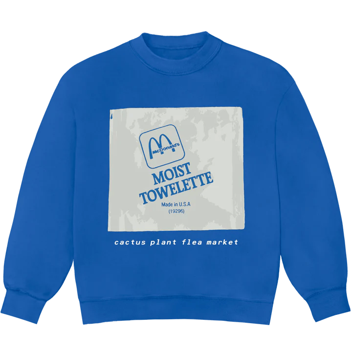 image of Cpfm X Mcdonald's Moist Towelette Crewneck Blue, Men's (Size Small)