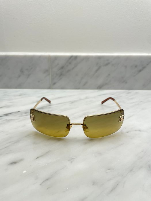 Vintage Chanel Green Tinted Sunglasses Rhinestone Glasses