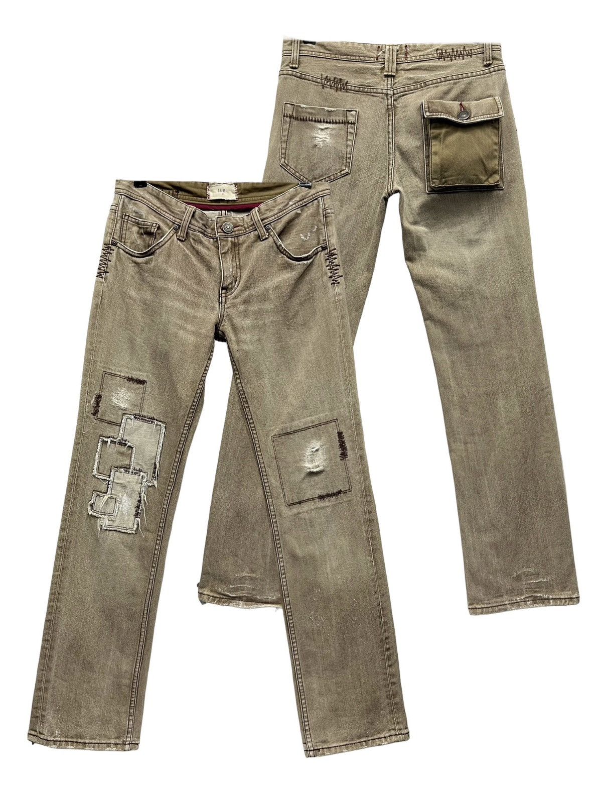 Japanese Brand 🇯🇵[a:r]Vtg Japan BoroPatch Bartack OffBrown SlimFit Grunge Size US 30 / EU 46 - 1 Thumbnail