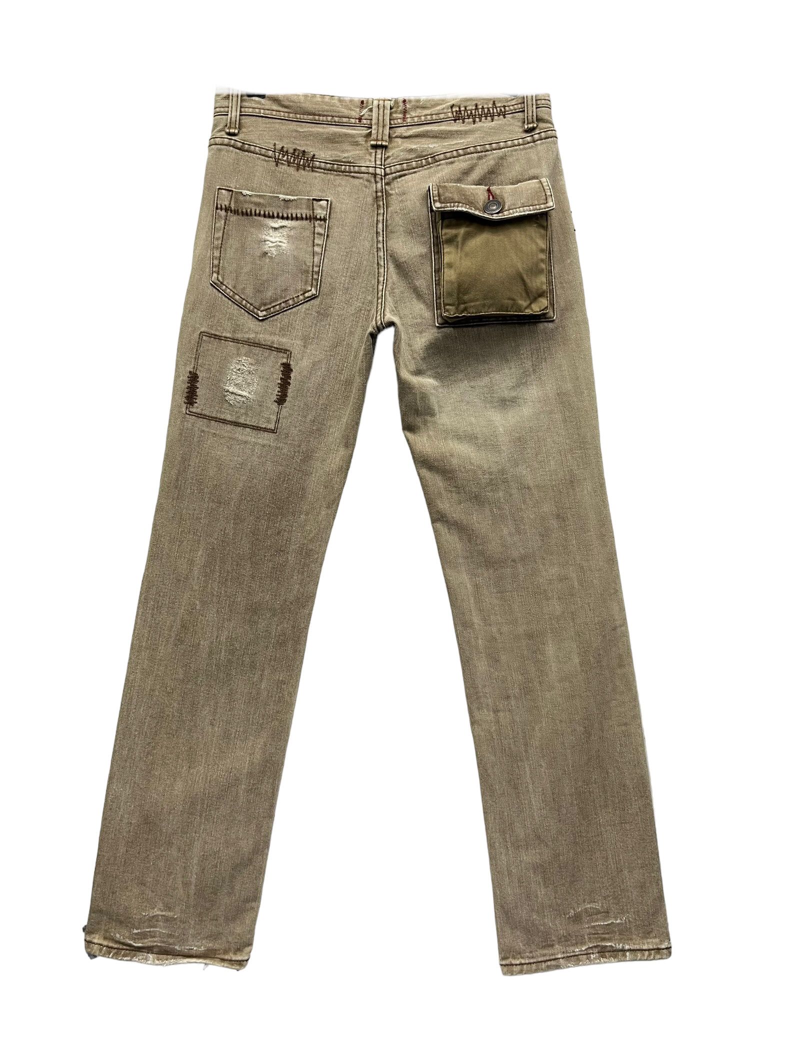 Japanese Brand 🇯🇵[a:r]Vtg Japan BoroPatch Bartack OffBrown SlimFit Grunge Size US 30 / EU 46 - 3 Thumbnail