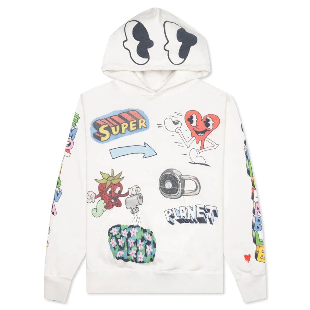 image of Emotionally Unavailable Graffiti Hoodie in White, Men's (Size Large)