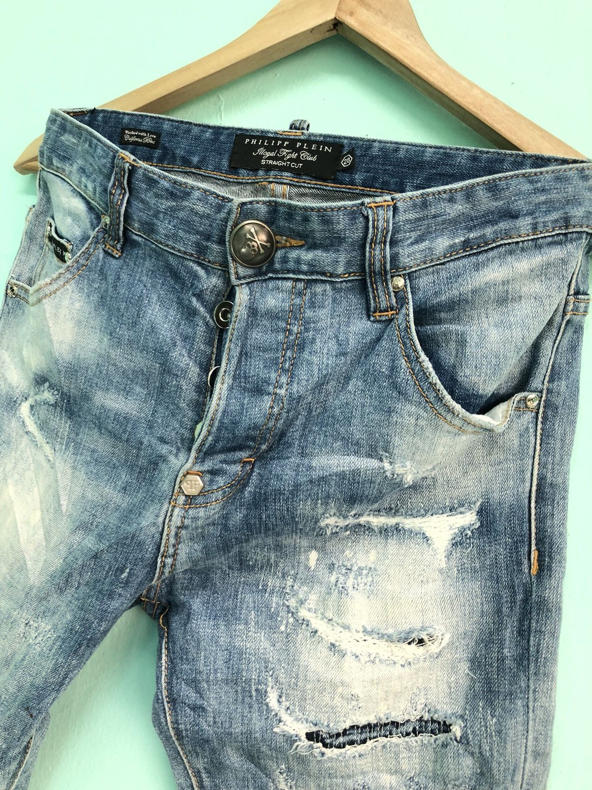 Philipp Plein PHILIPP PLEIN RIPPED DISTRESSED STRAIGHT CUT DENIM JEANS Size US 29 - 5 Thumbnail