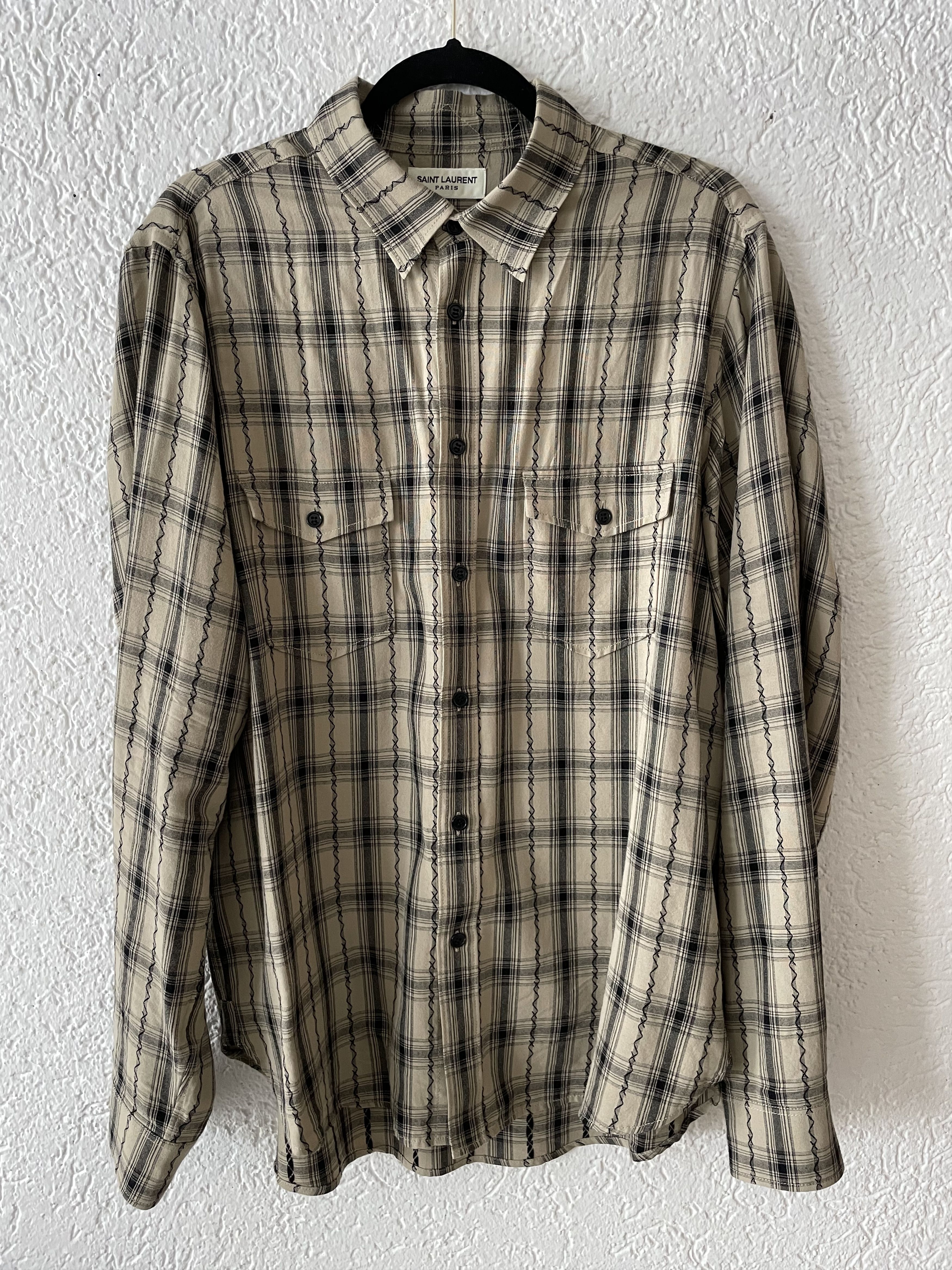 image of Saint Laurent Paris Viscose Shirt in Beige, Men's (Size Medium)