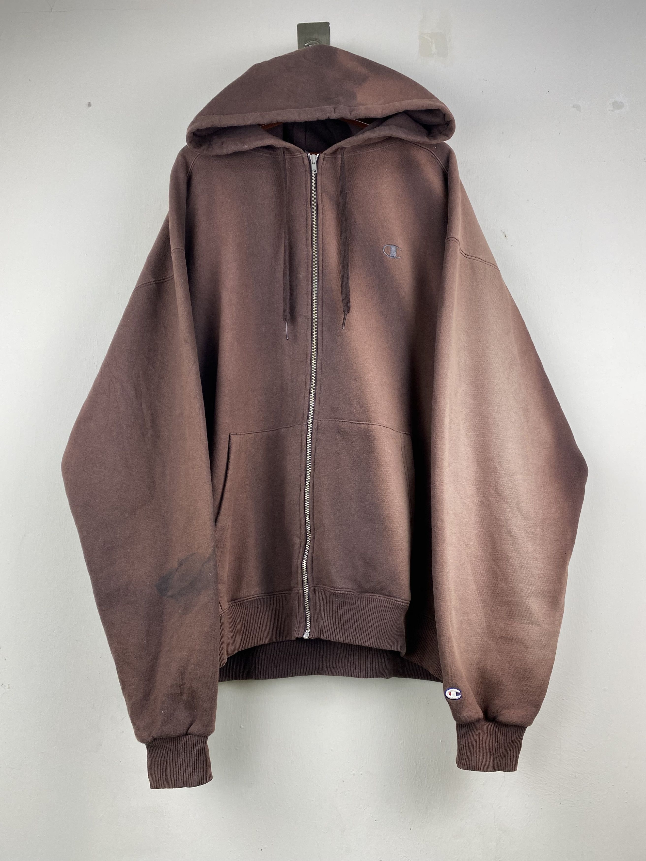 image of Vintage Baggy Faded Champion Jumper Hoodie in Brown, Men's (Size 2XL)