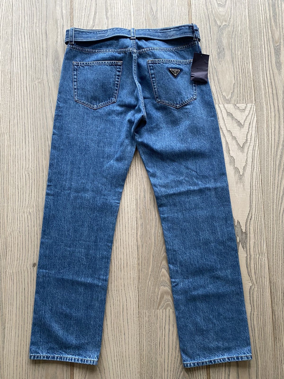 Image of Prada Ss19 Belted Blue Wash Denim, Men's (Size 33)