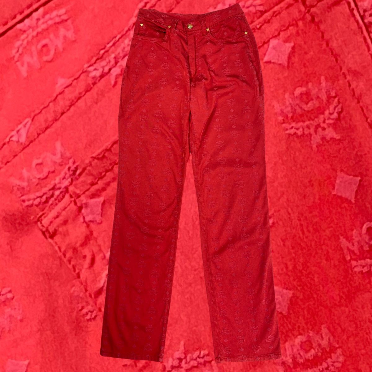 MCM 🔥LAST DROP🔥 90s MCM Monogram Golden Jeans Red Elastic Size 28" / US 6 / IT 42 - 2 Thumbnail