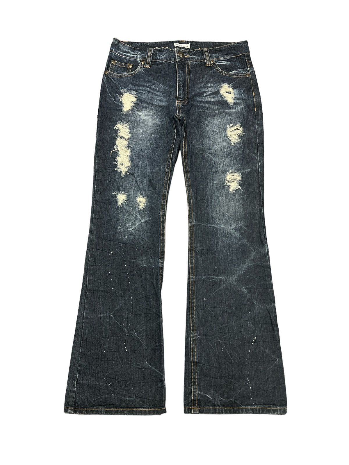 image of Avant Garde x Vintage Flaredthrashed Sorridere Distressed Denim Pant in Blue, Men's (Size 34)