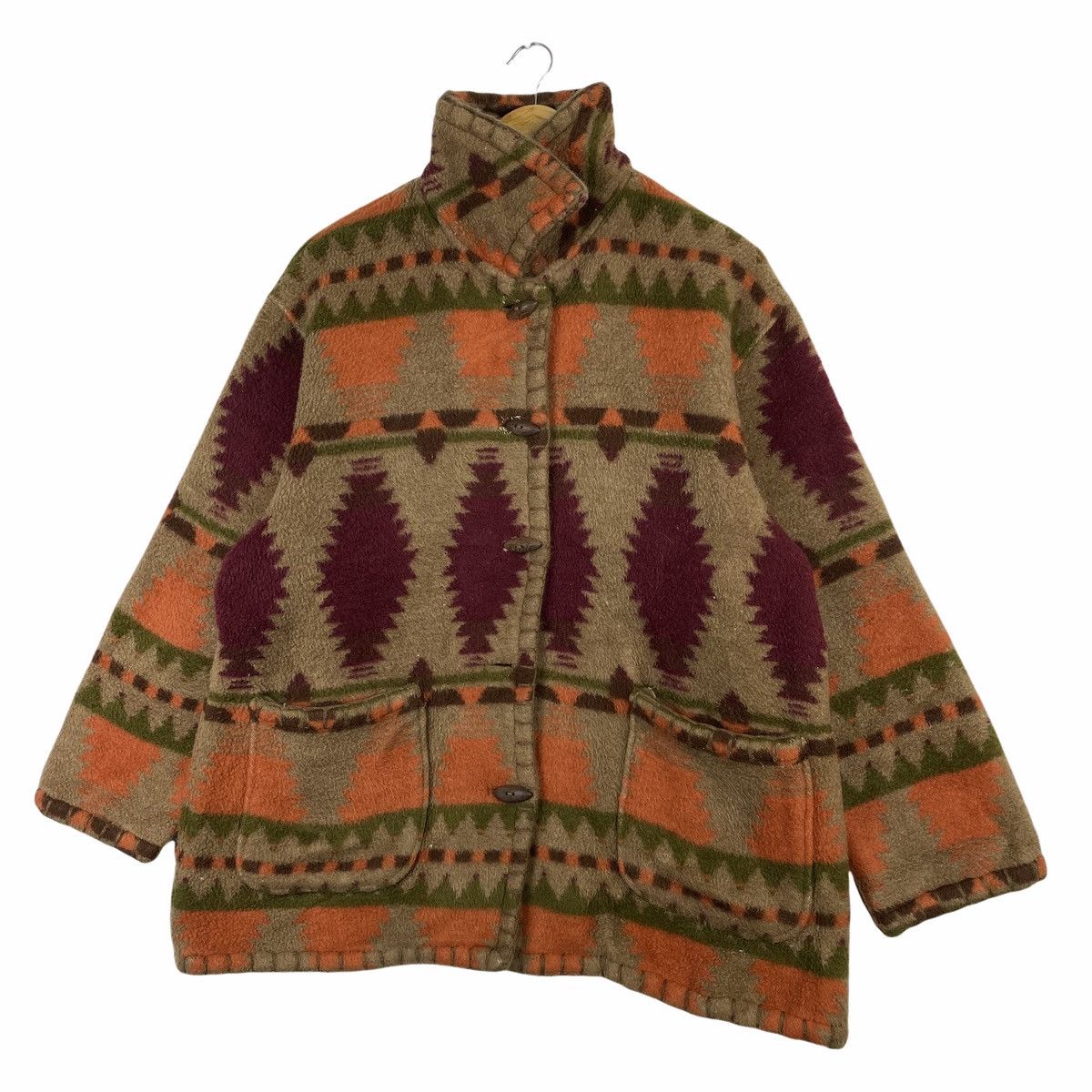 Japanese Brand × Vintage VINTAGE NAVAJO NATIVE DESIGN TOGGLE BUTTON WOOL JACKET Size US L / EU 52-54 / 3 - 4 Thumbnail