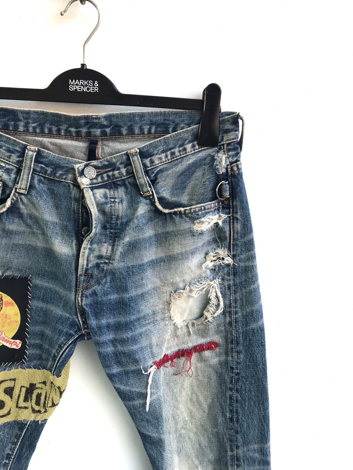 Distressed Rna Slang Patches Destroyed Punk Style Denim Pant
