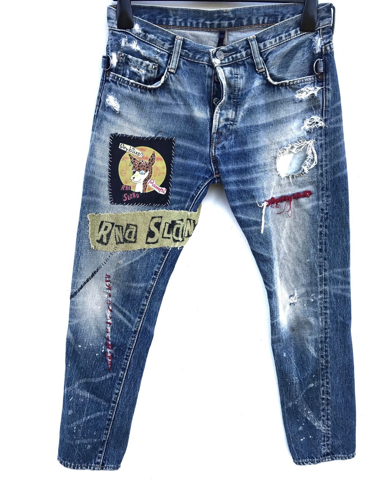 Distressed Rna Slang Patches Destroyed Punk Style Denim Pant