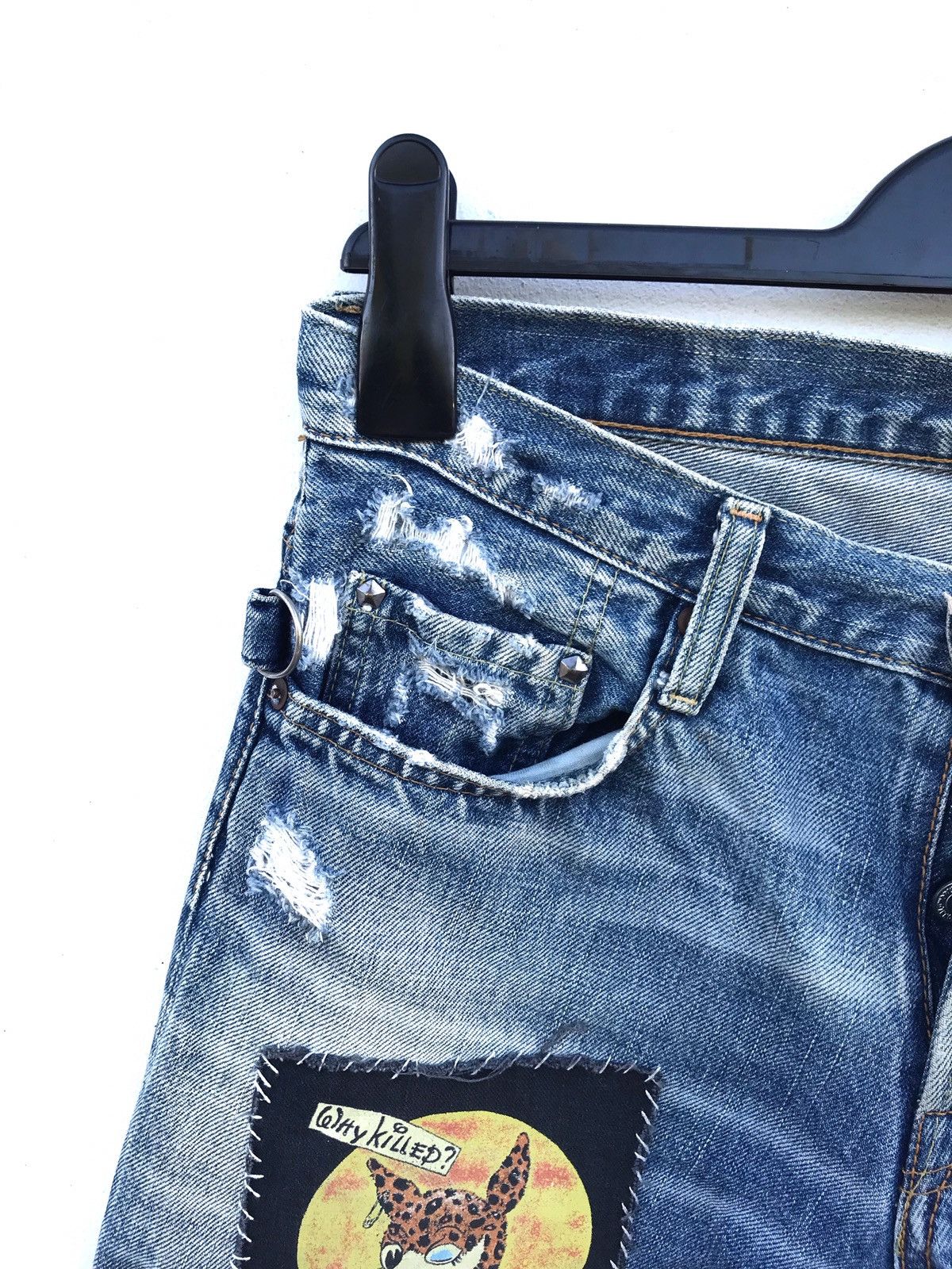 Distressed Rna Slang Patches Destroyed Punk Style Denim Pant