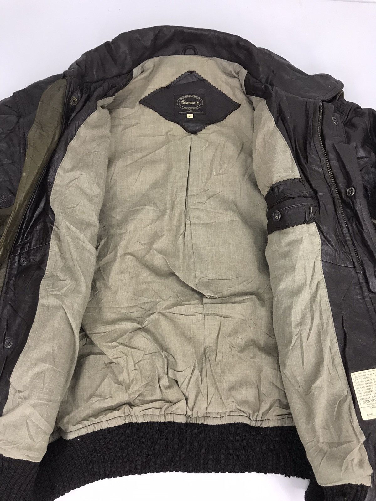 Vintage Stanbury British Club Sport Leather Bomber Jacket Padded Size US L / EU 52-54 / 3 - 3 Thumbnail