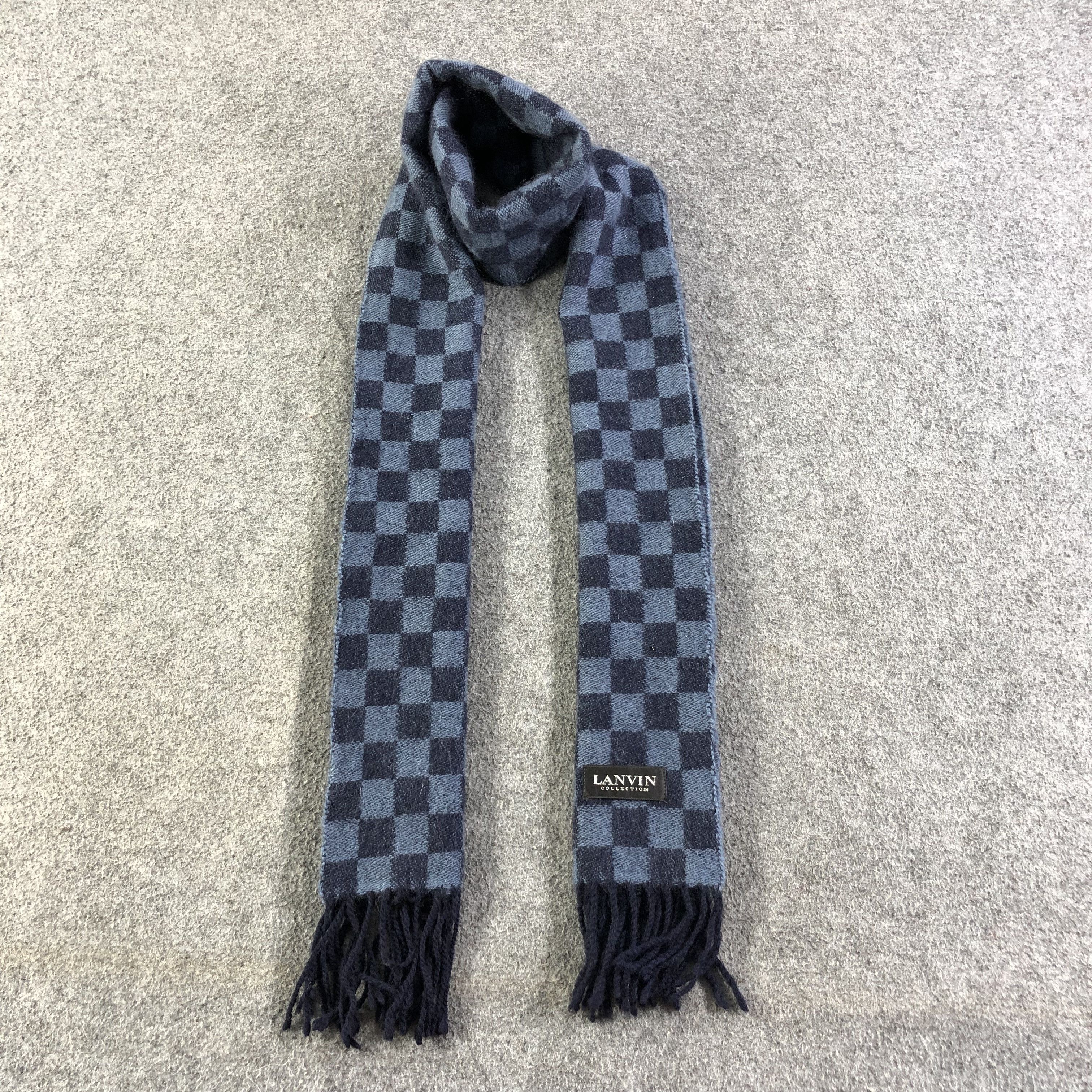 image of Lanvin Checkered Cashmere Scarf Muffler V1261, Men's
