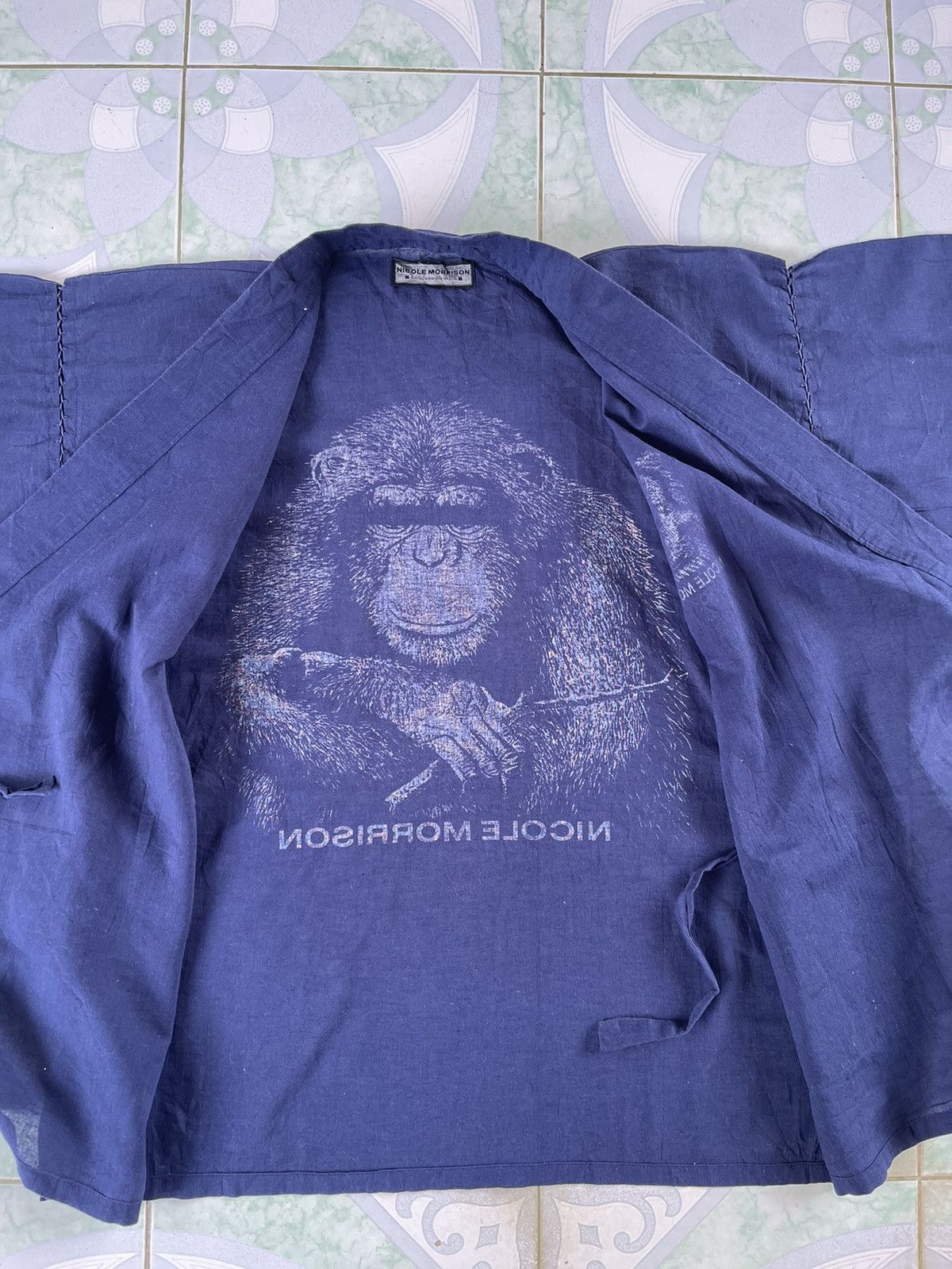 Japanese Brand Vtg Nicole Morrison Chimpanzee Graphic Noragi Wrap Jacket Size US M / EU 48-50 / 2 - 8 Thumbnail
