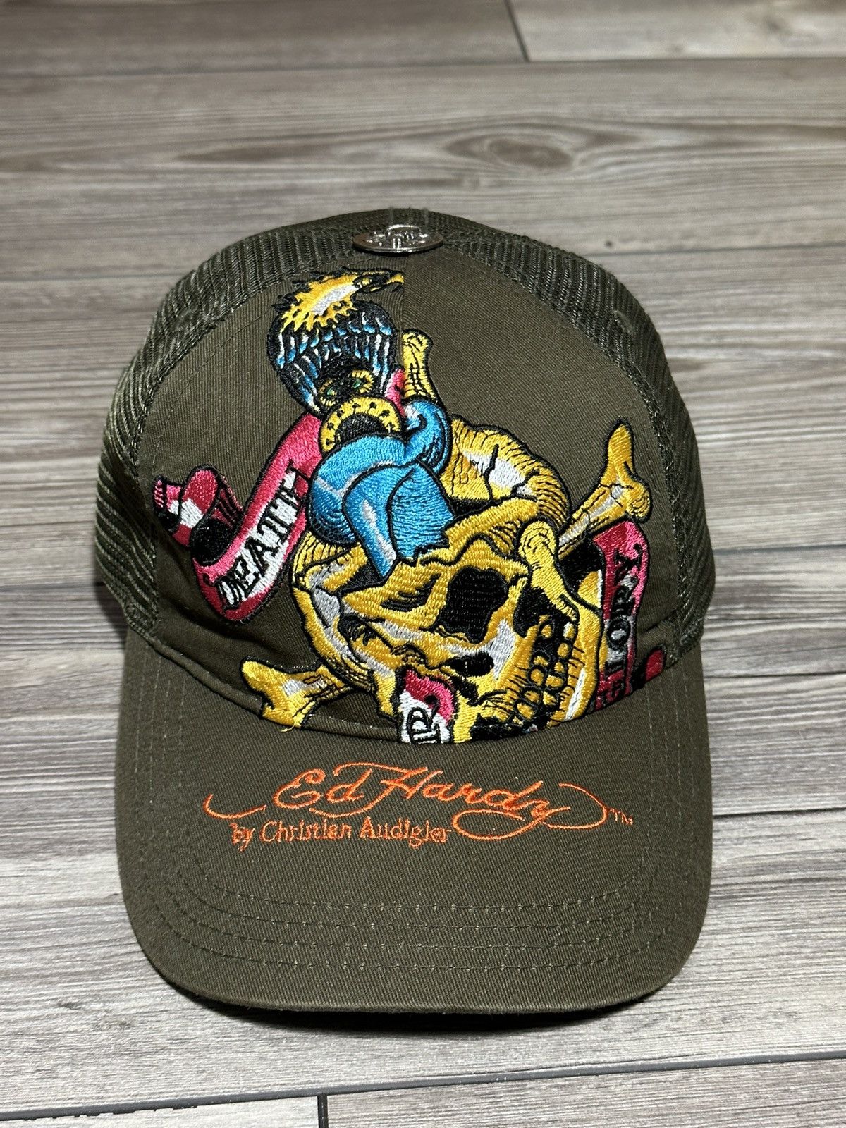 Christian Audigier × Ed Hardy × Vintage Vintage Y2K Ed Hardy Death Glory Skull Trucker Hat Size ONE SIZE - 2 Thumbnail