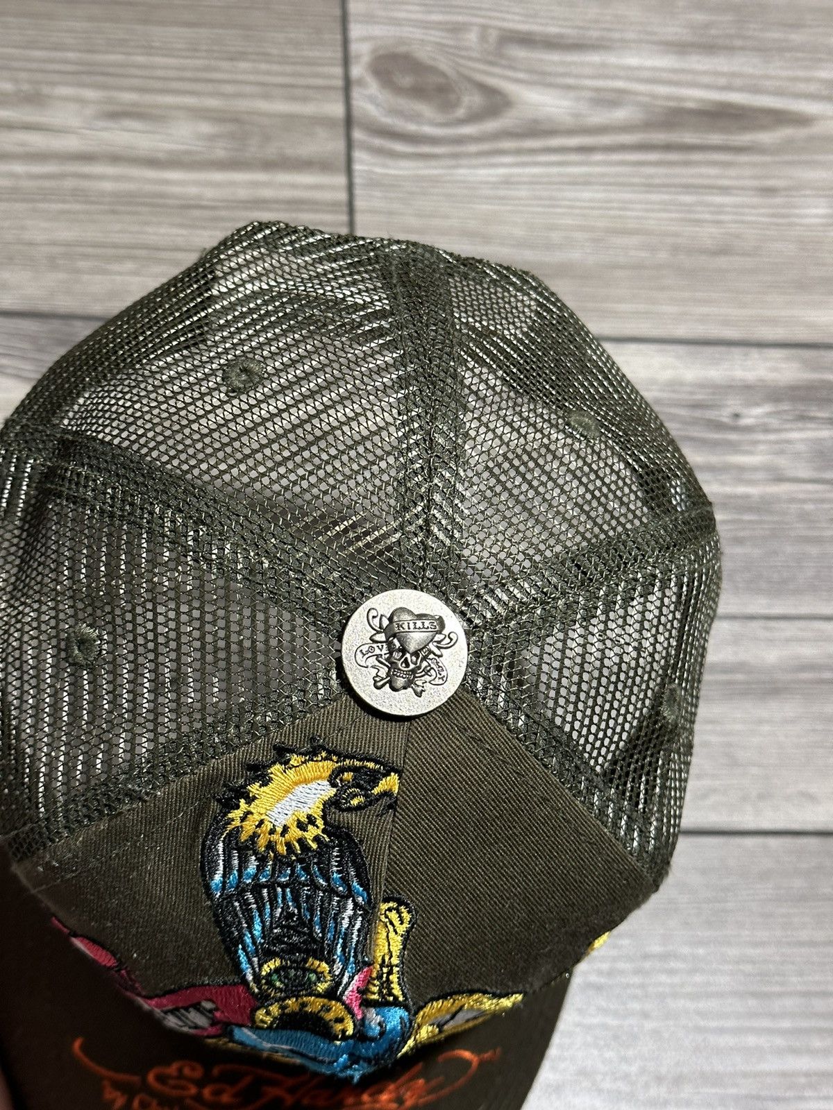 Christian Audigier × Ed Hardy × Vintage Vintage Y2K Ed Hardy Death Glory Skull Trucker Hat Size ONE SIZE - 4 Thumbnail
