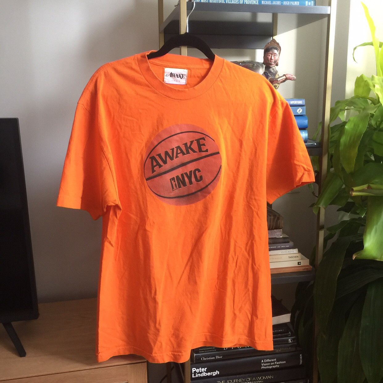 image of Awake Ny Basketball Logo T-Shirt in Orange, Men's (Size XL)