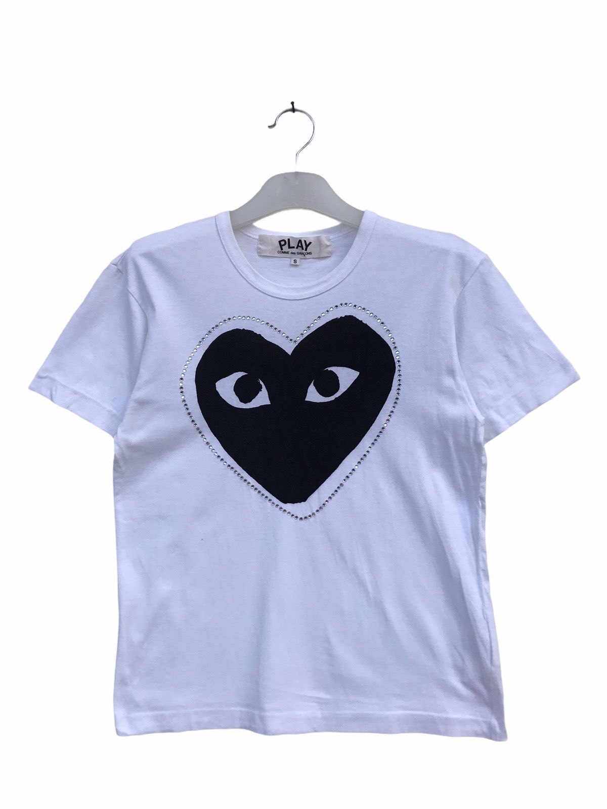 Pre-owned Archival Clothing X Comme Des Garcons Play Swarovski Diamond Big Logo Tees In White