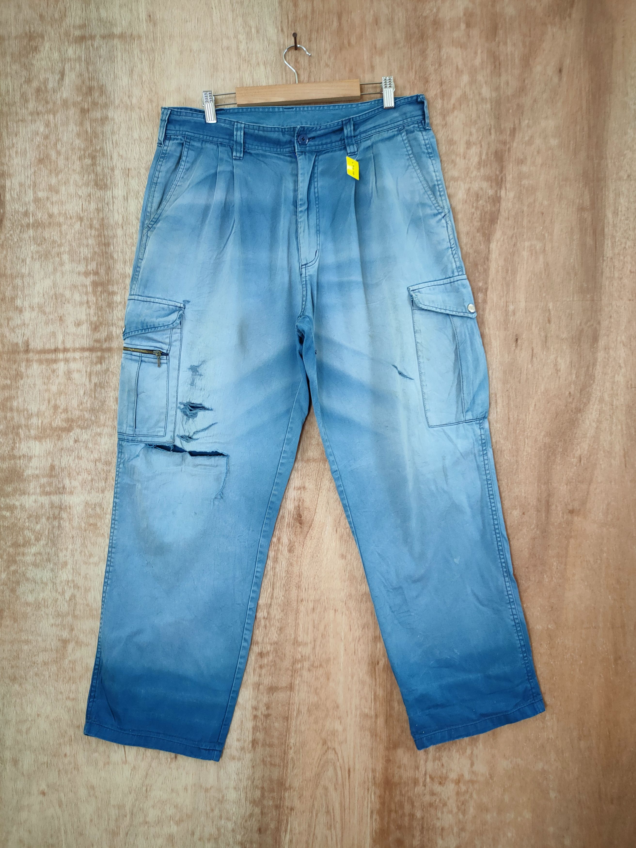 image of Faded Glory x Vintage Japan Faded Distressed Japan Multipocket Cargo Pants46-616 in Blue Fade (Size