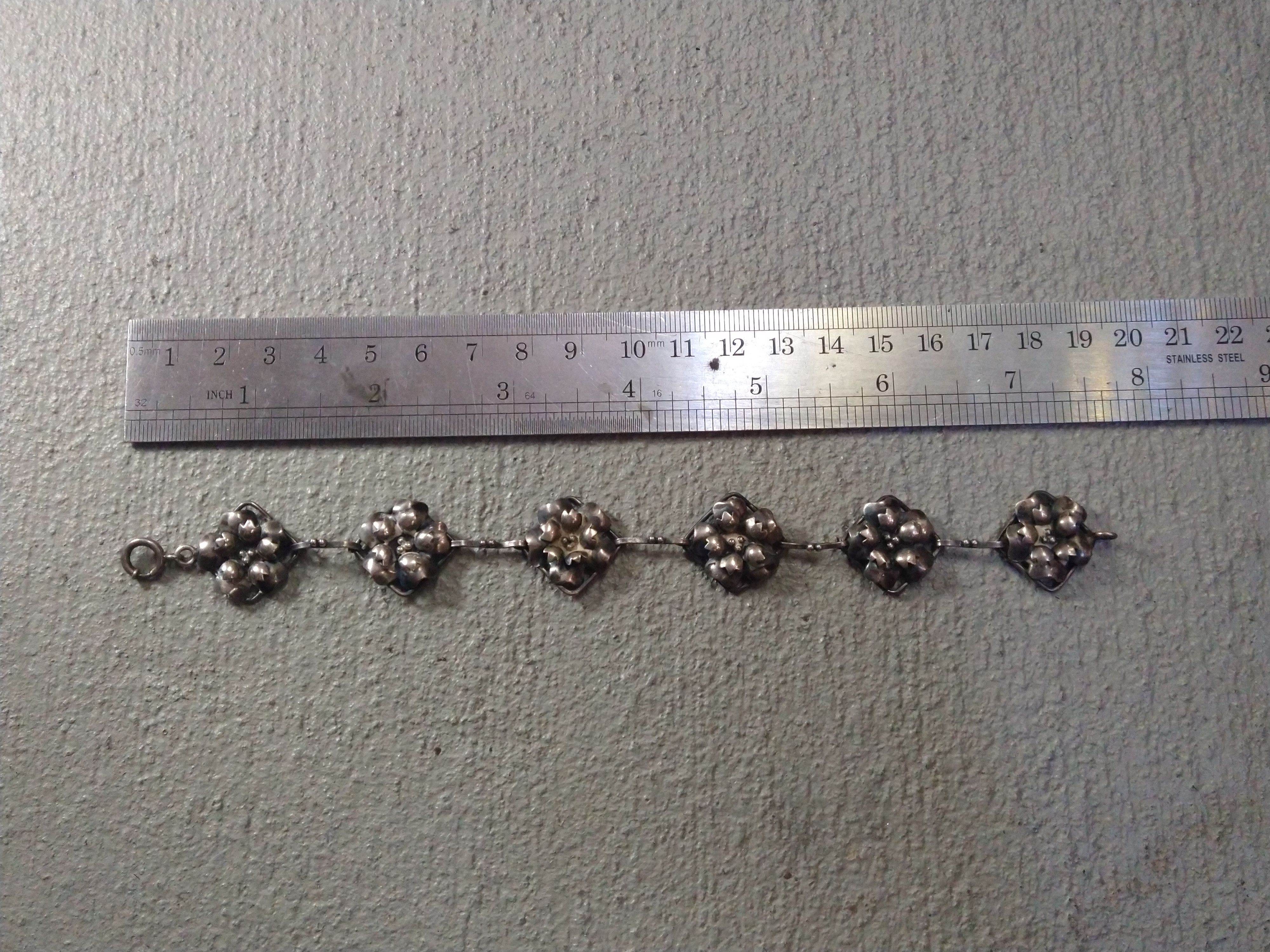 Jewelry Vintage Sterling Silver Bracelet Flower 7.75" Art Nouveau Size ONE SIZE - 12 Thumbnail