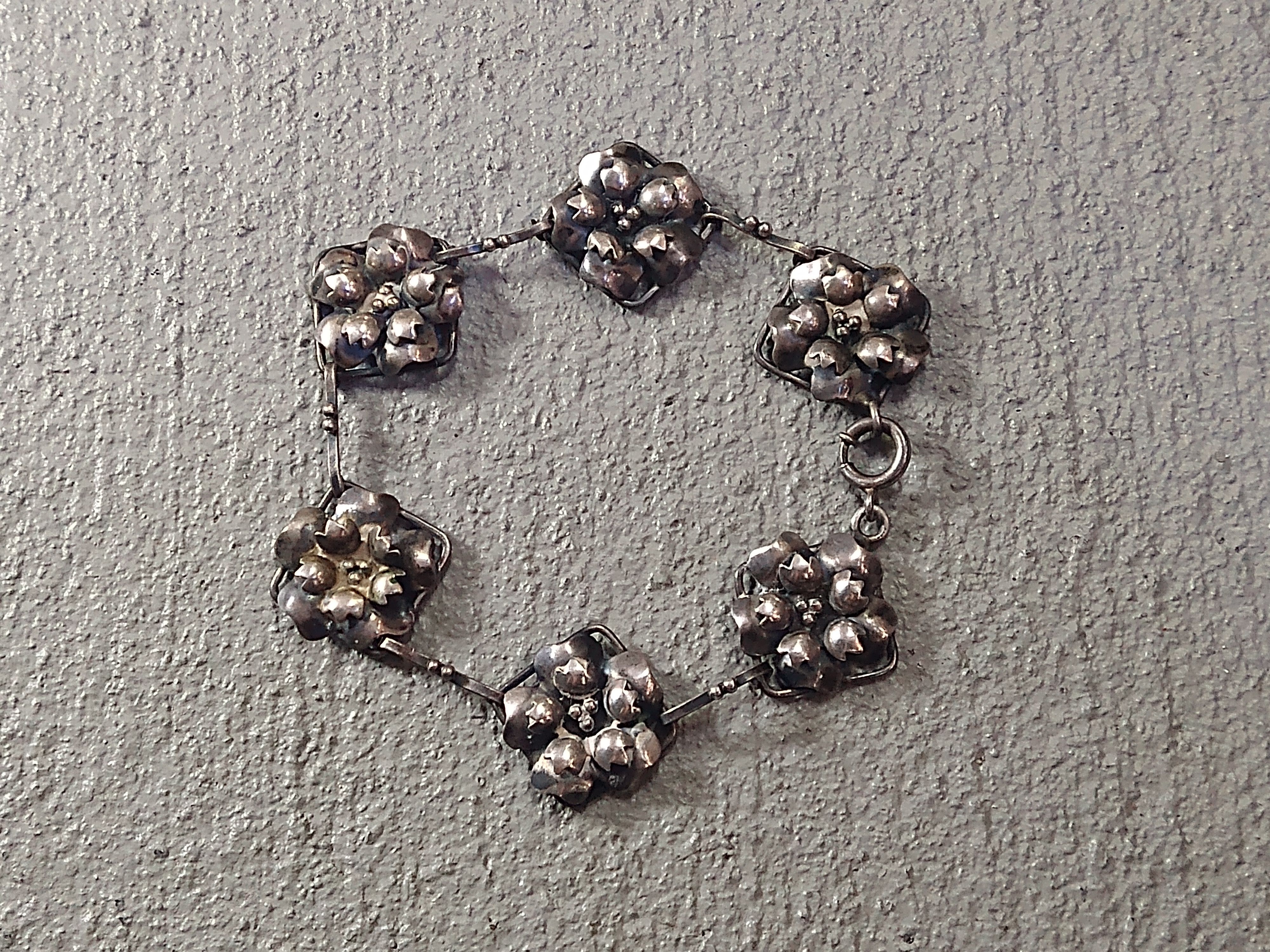 Jewelry Vintage Sterling Silver Bracelet Flower 7.75" Art Nouveau Size ONE SIZE - 2 Thumbnail