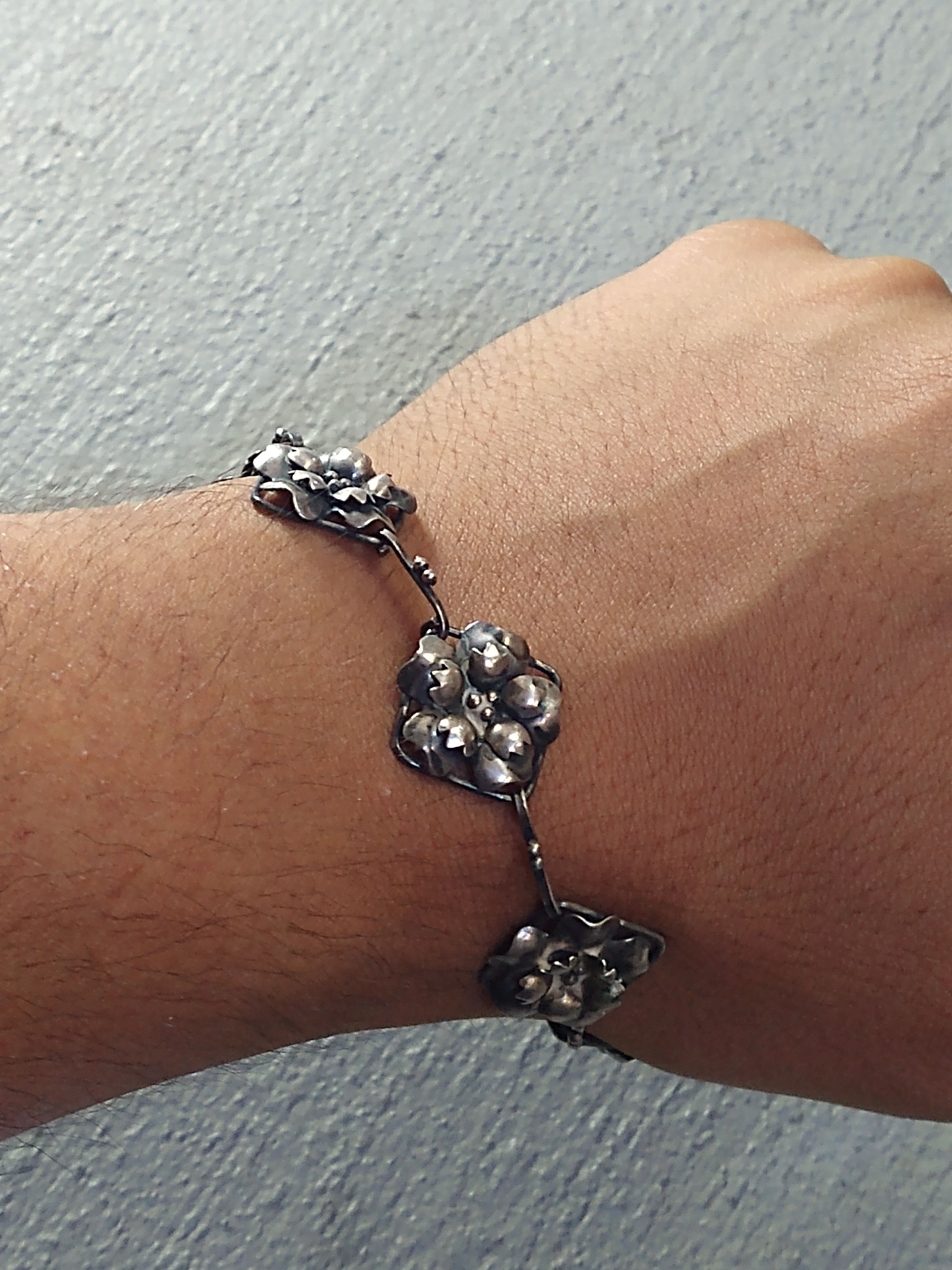 Jewelry Vintage Sterling Silver Bracelet Flower 7.75" Art Nouveau Size ONE SIZE - 10 Thumbnail