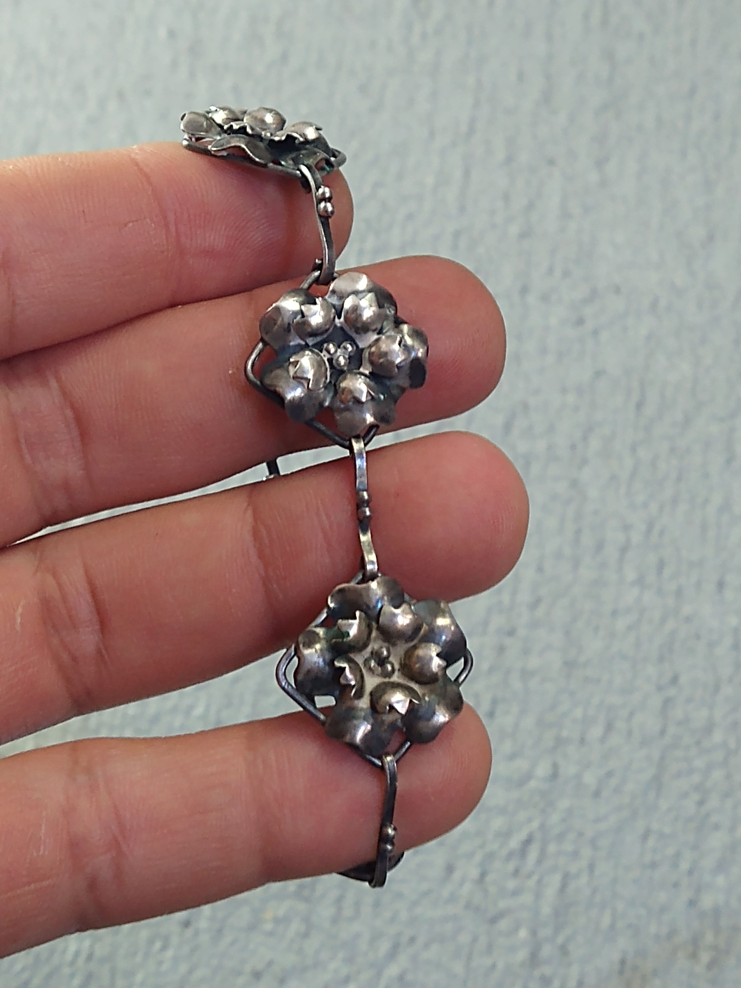 Jewelry Vintage Sterling Silver Bracelet Flower 7.75" Art Nouveau Size ONE SIZE - 11 Thumbnail