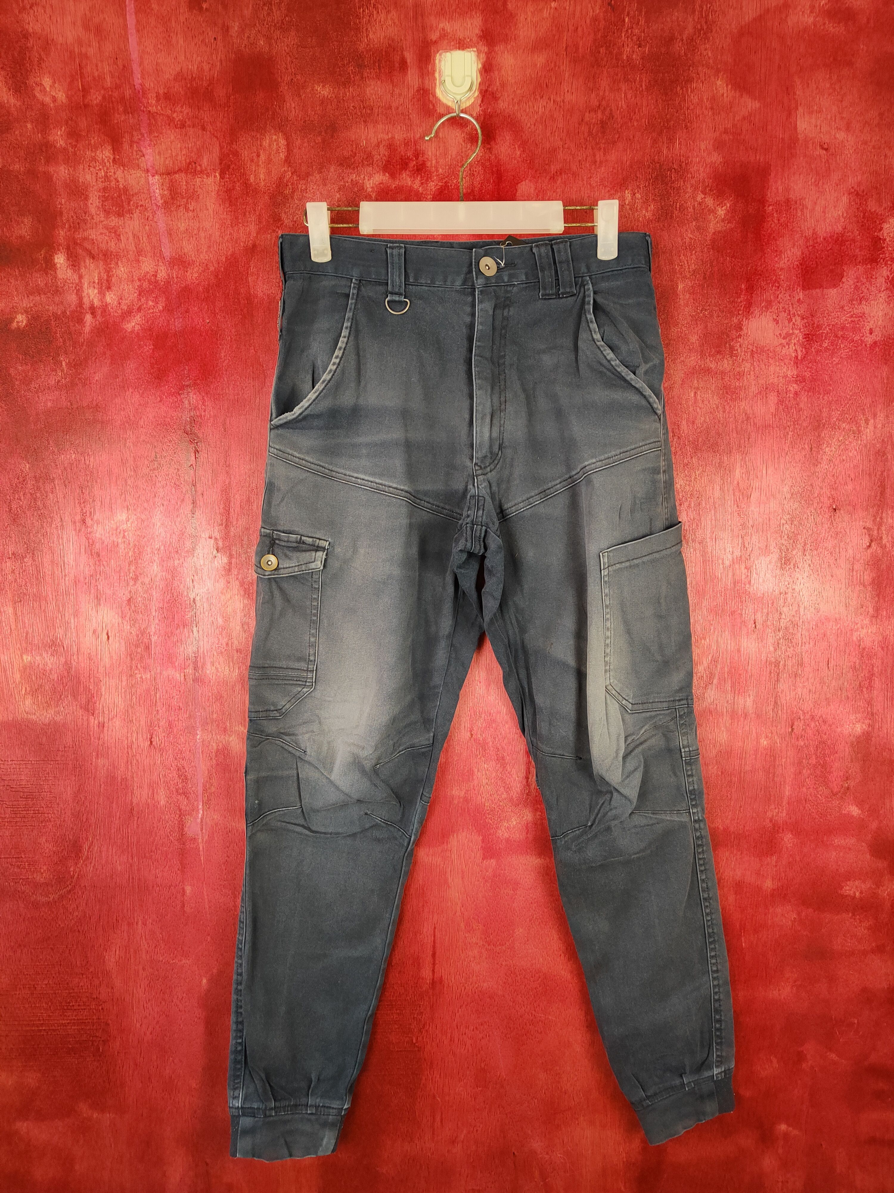 Japanese Brand Jogger Stretch faded Dark Blue utility Cargo Pants #4891 Size US 30 / EU 46 - 1 Thumbnail