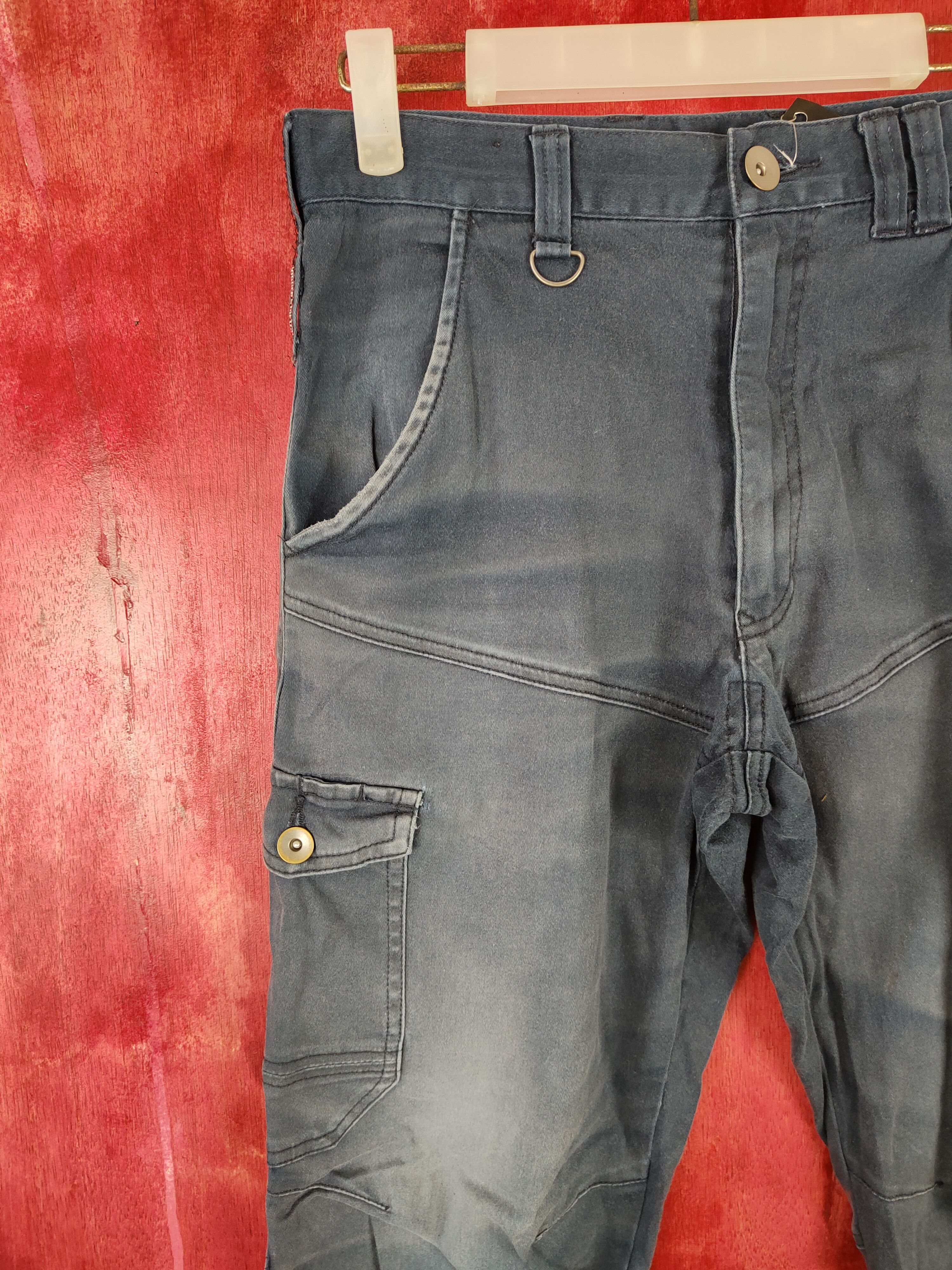 Japanese Brand Jogger Stretch faded Dark Blue utility Cargo Pants #4891 Size US 30 / EU 46 - 3 Thumbnail