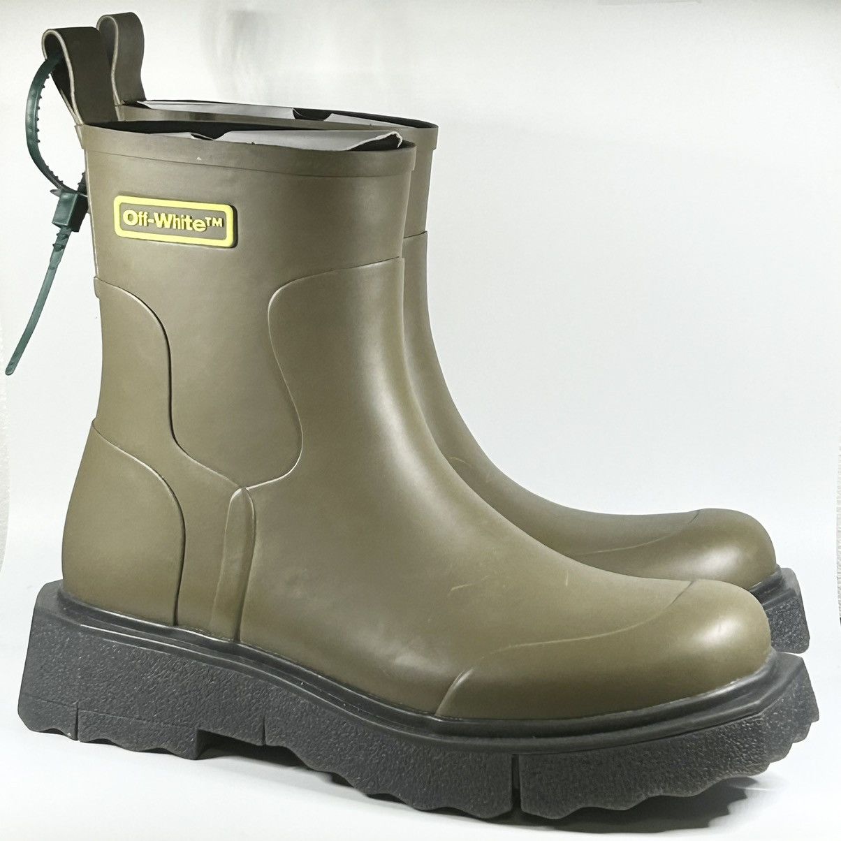 image of Off White New Off-White Rubber Sponge Sole Rain Boots Olive Size 45Eu, Men's