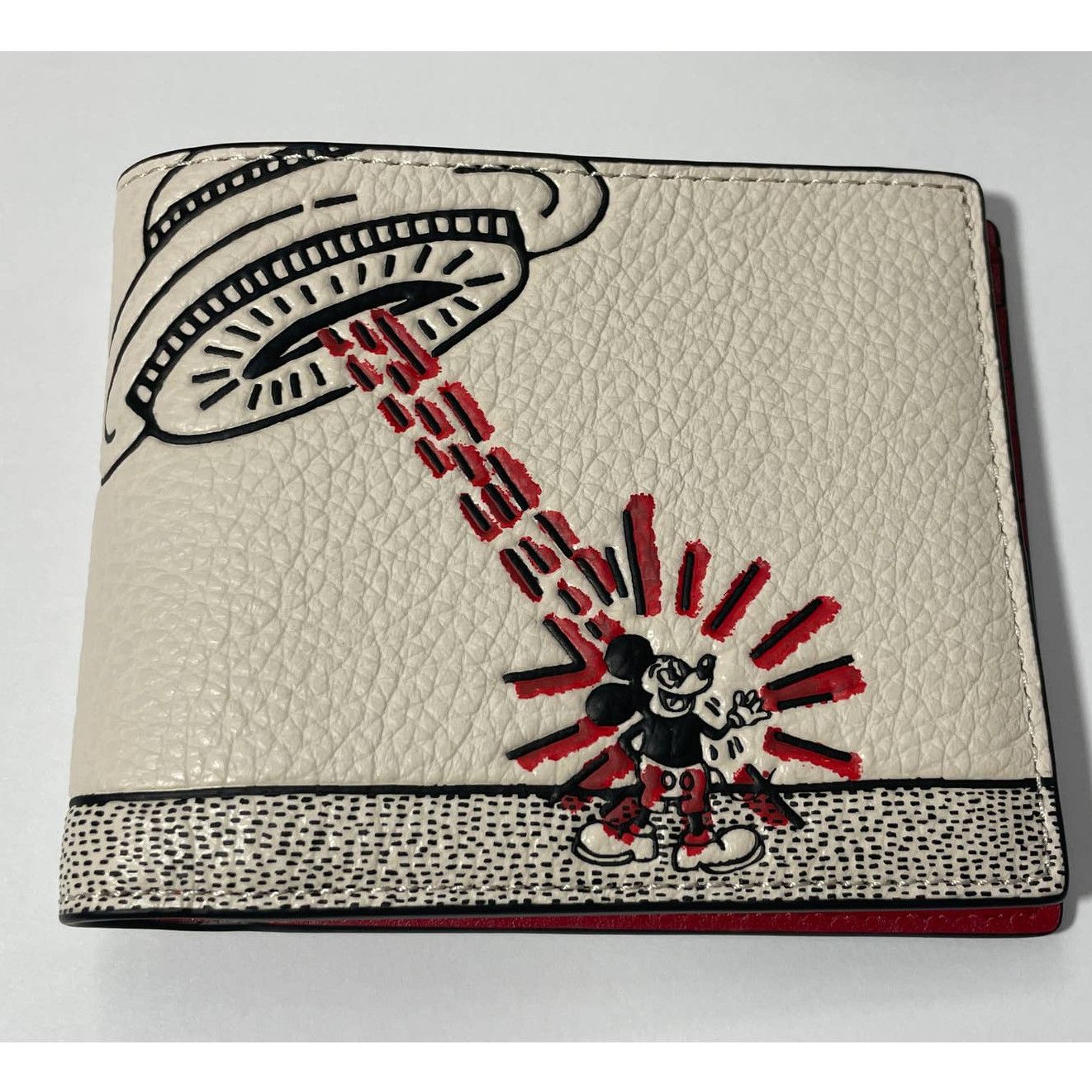 image of Coach Mickey Mouse X Keith Haring Double Billfold Wallet in White, Men's