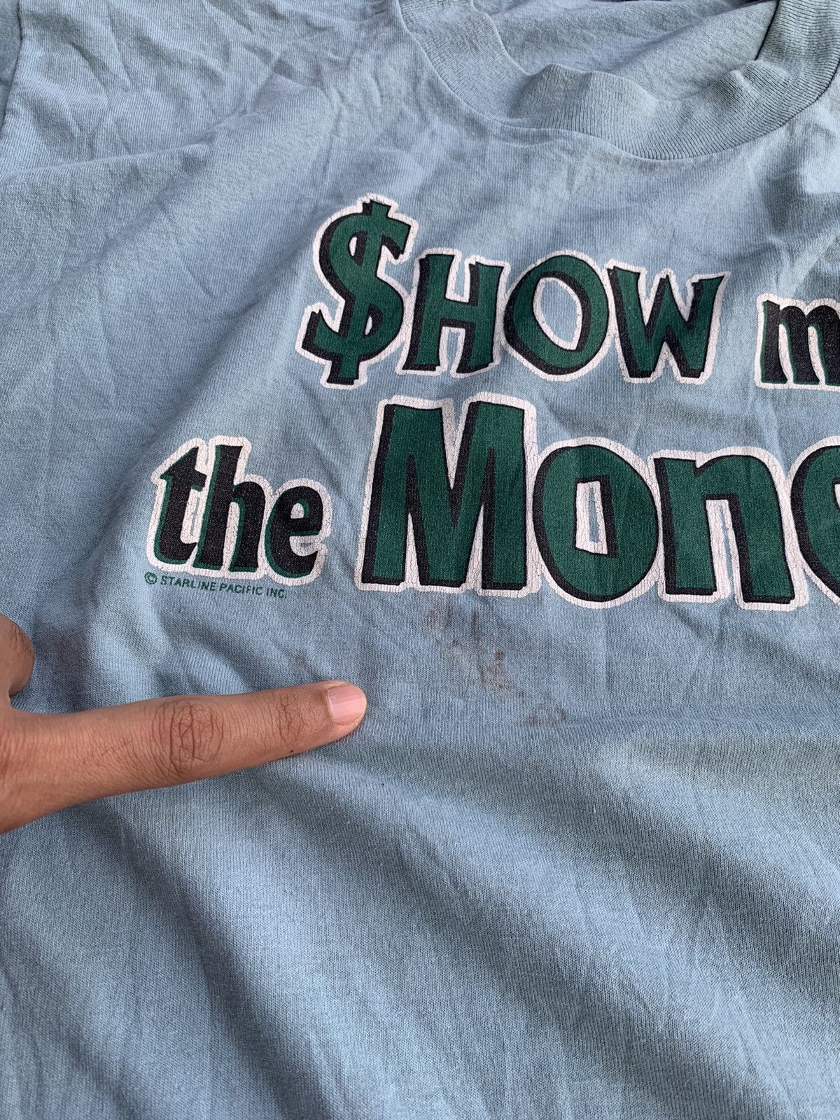 Fruit Of The Loom Vintage 90s Show me The Money Single Stich Tshirt Size US L / EU 52-54 / 3 - 4 Thumbnail