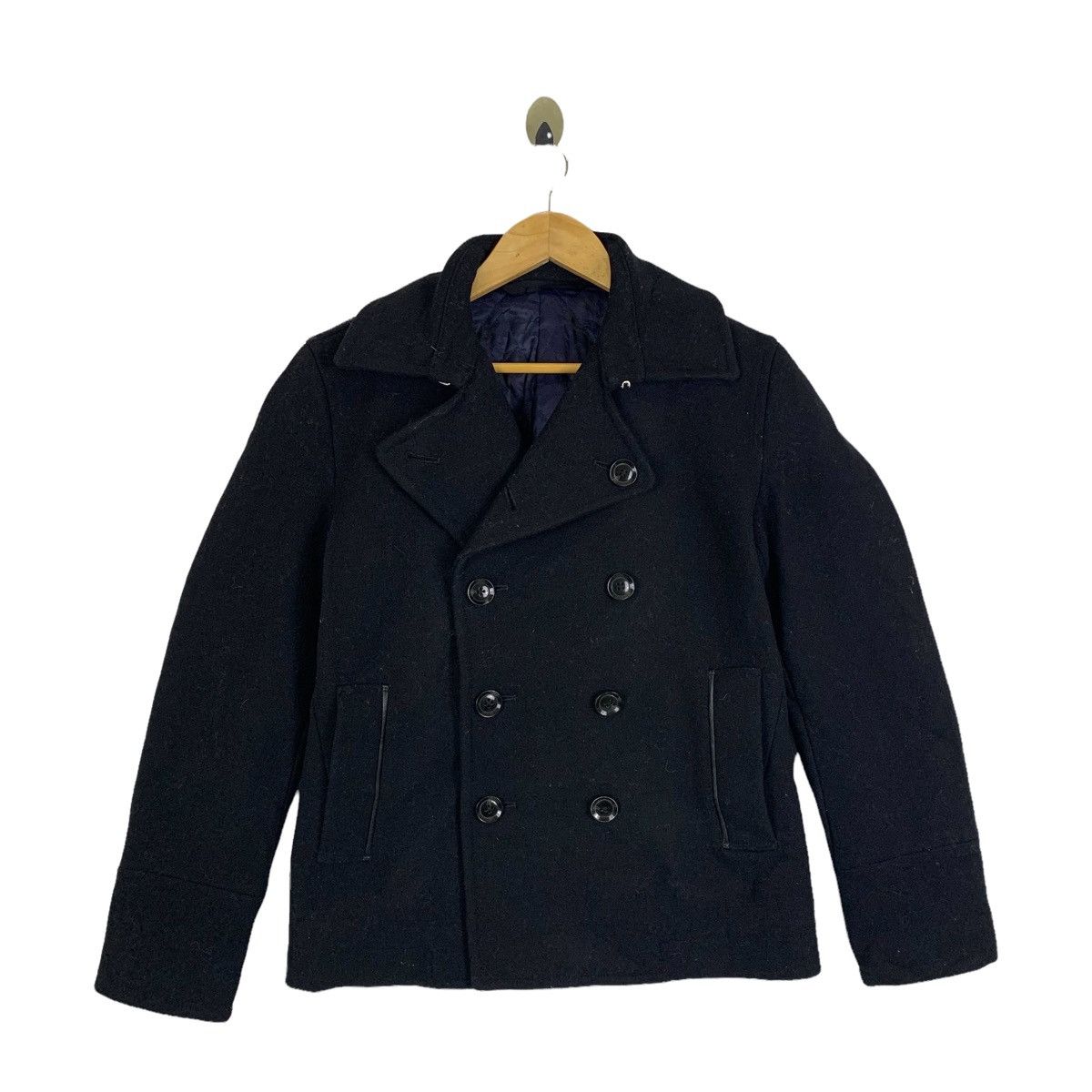 image of Abahouse Wool Peacoat Jacket in Black, Men's (Size Medium)