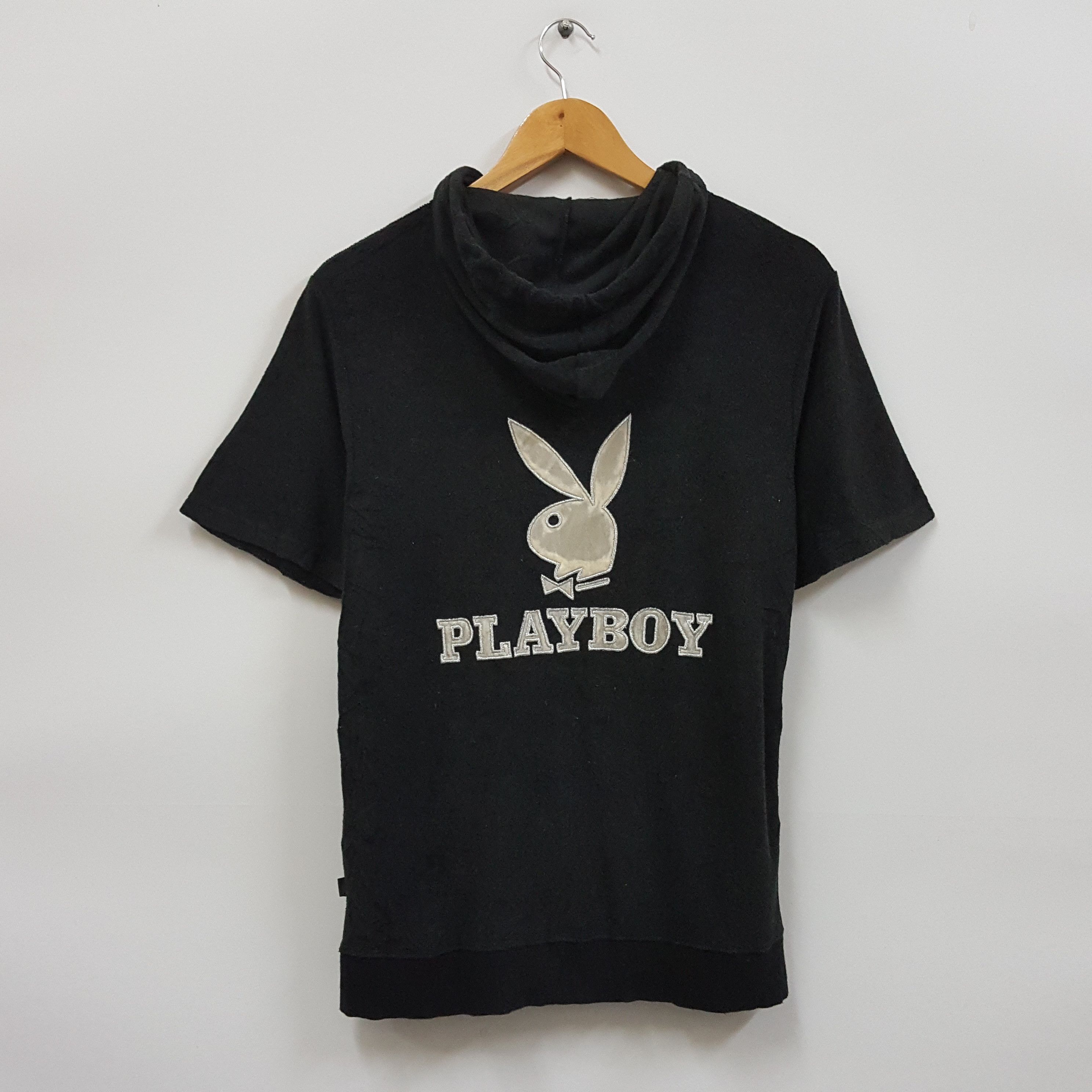 Playboy × Vintage Vintage PLAYBOY big logo short sleeve hoodies Size US M / EU 48-50 / 2 - 1 Thumbnail