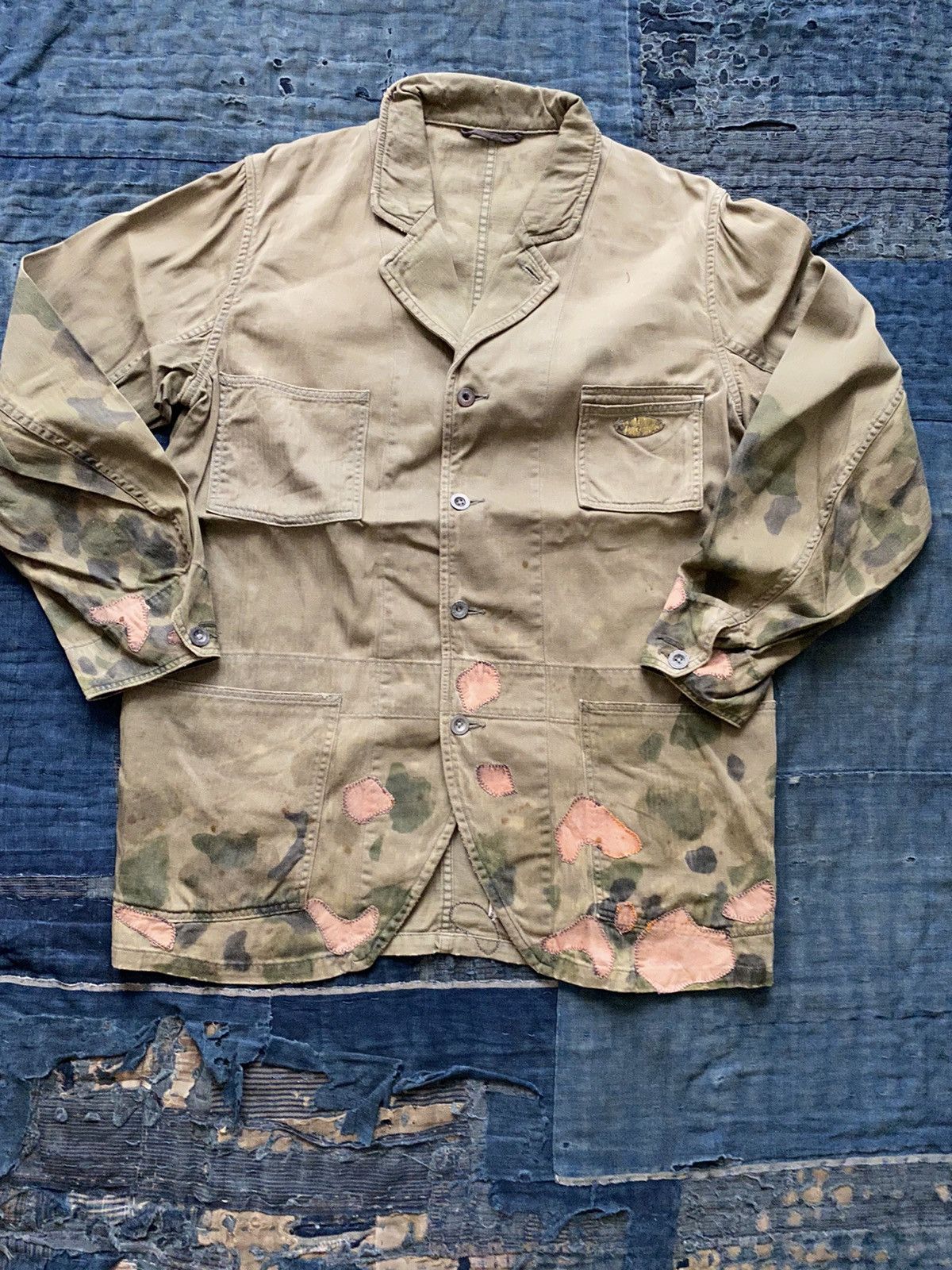 image of Kapital Oiled Cotton Camo Patchwork Kountry in Khaki, Men's (Size Large)