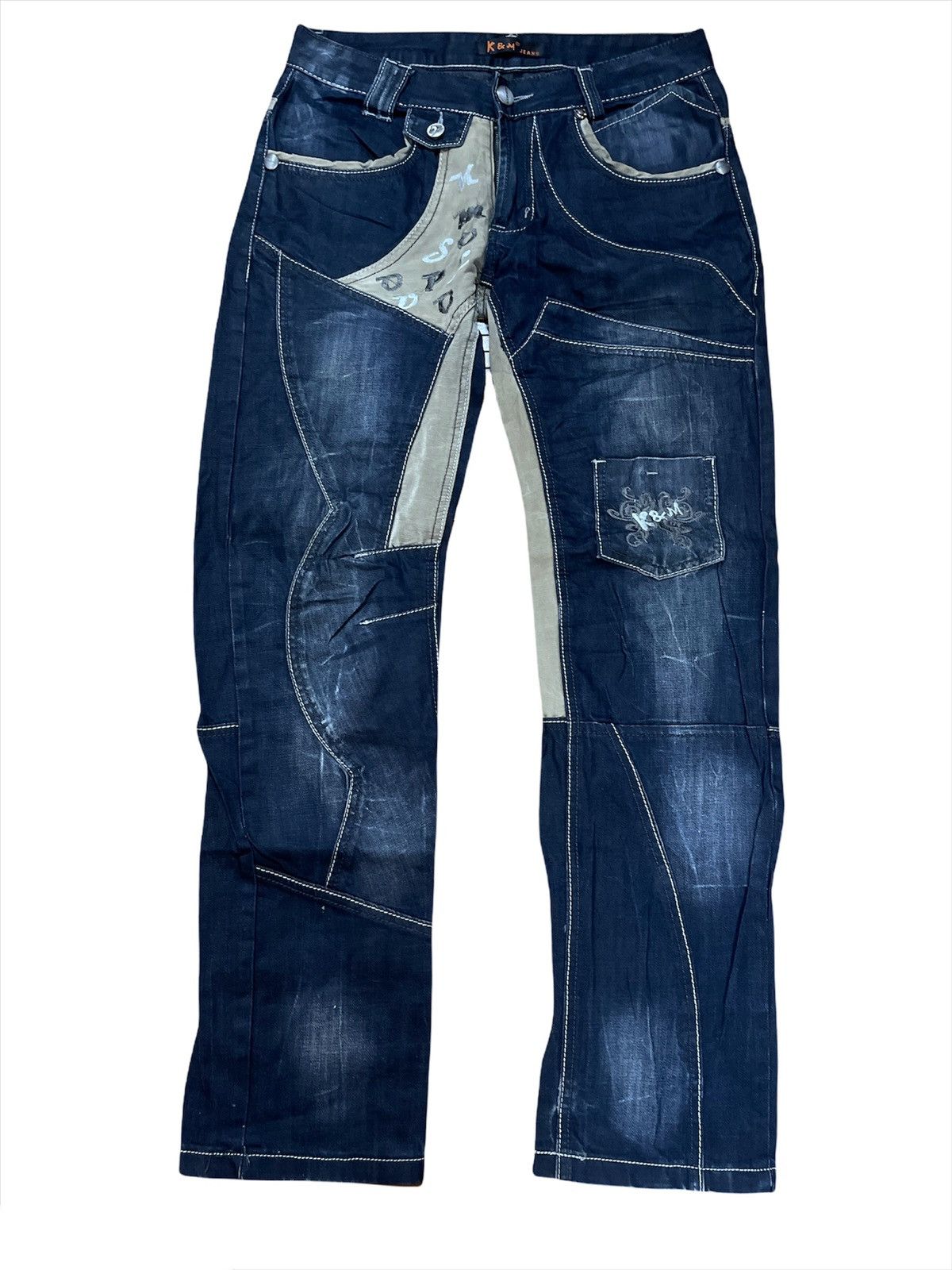 Japanese Brand K&M Jeans Patchwork Denim Pants Size US 32 / EU 48 - 1 Thumbnail