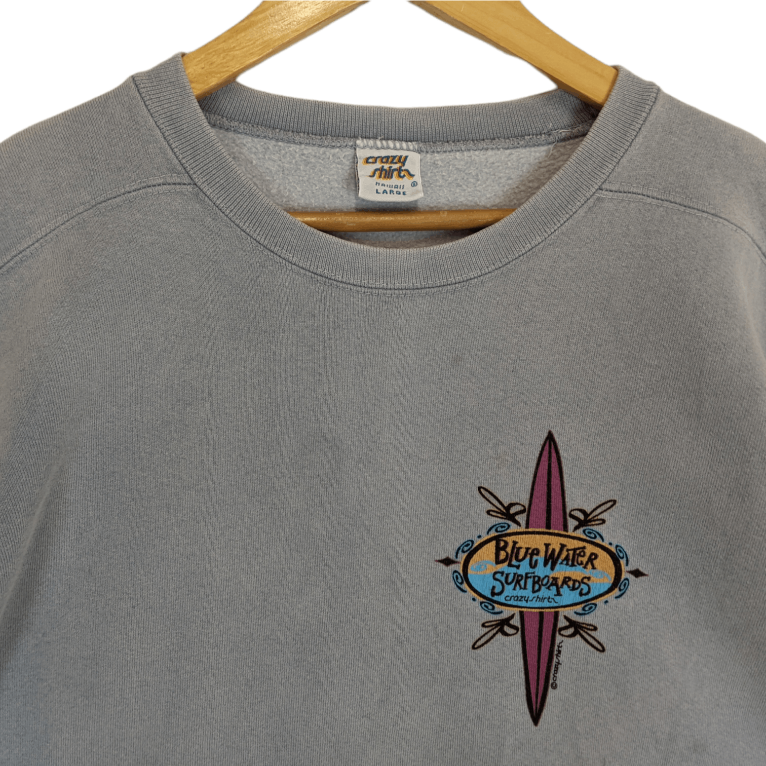 Vintage 90's CRAZY SHIRTS Hawaii Blue Water Surfboards Sweatshirt Size US L / EU 52-54 / 3 - 4 Thumbnail