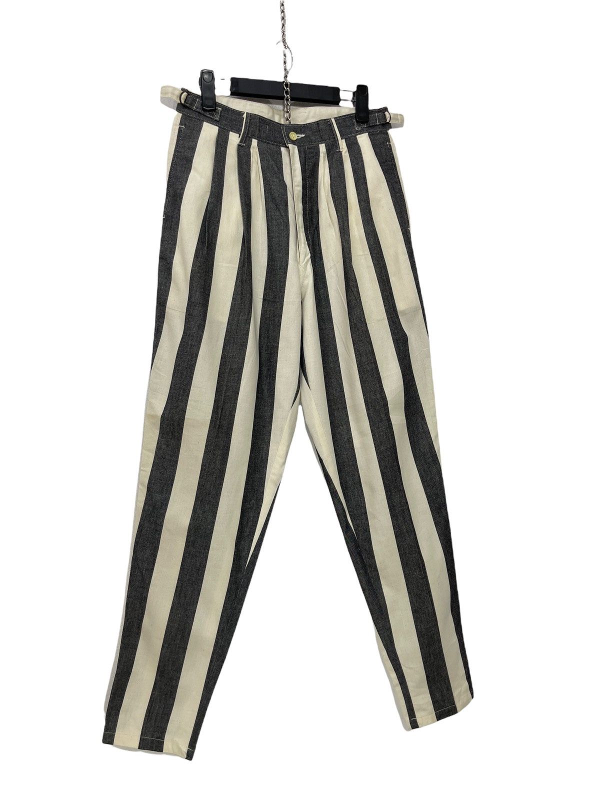 Japanese Brand Three Top Vtg Prisoner Striped Trouser Wide Tapered 15🟦 Size US 28 / EU 44 - 3 Thumbnail